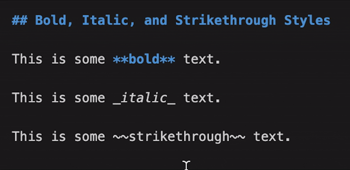 Demo for writing bold, italic, and strikethrough text