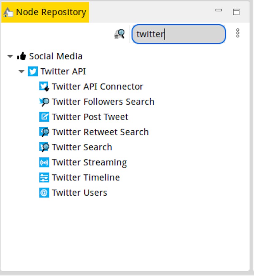 Twitter tools on KNIME Node Repository Tab
