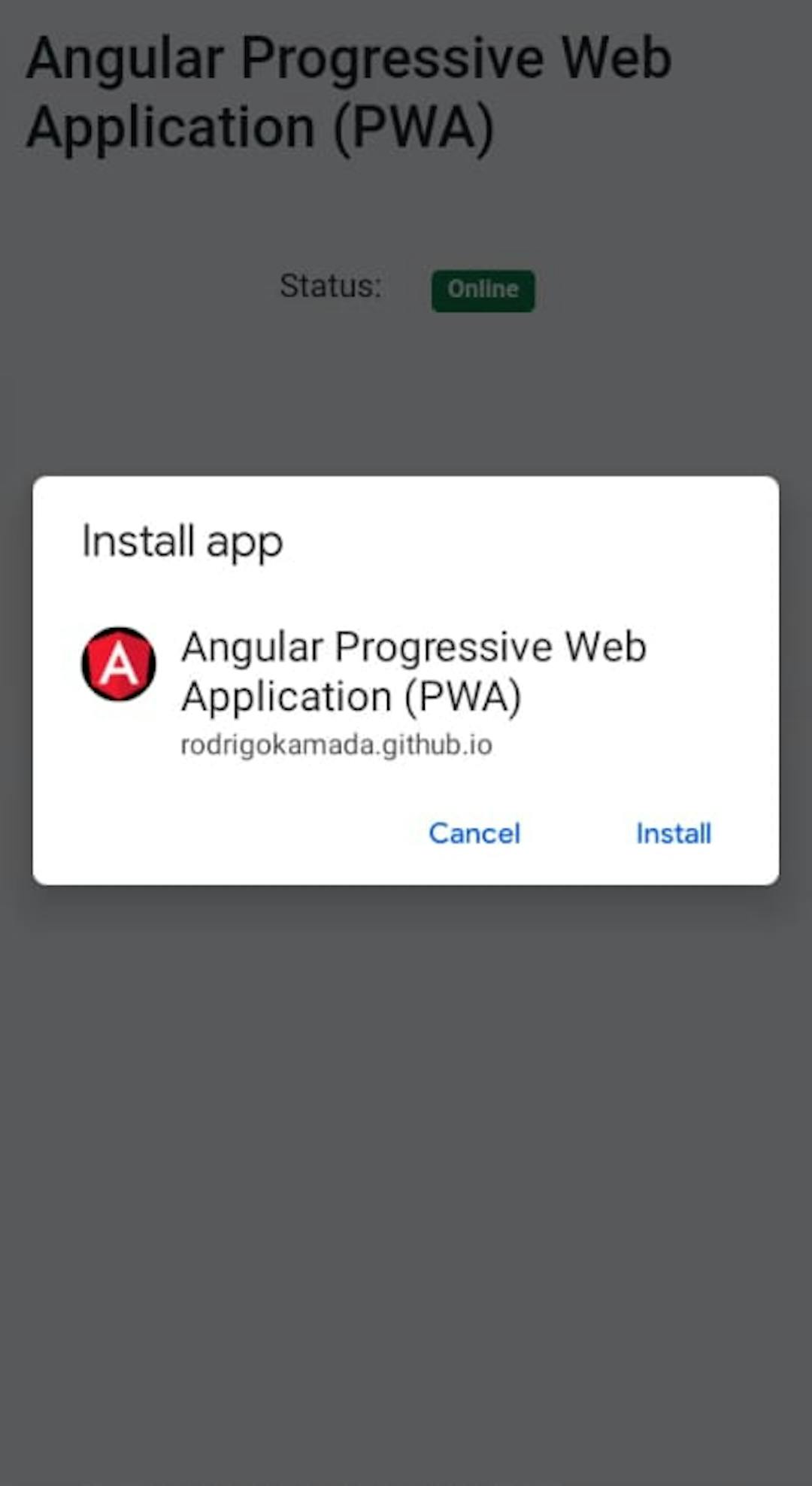 Angular Progressive Web Application (PWA) - Android confirm add application