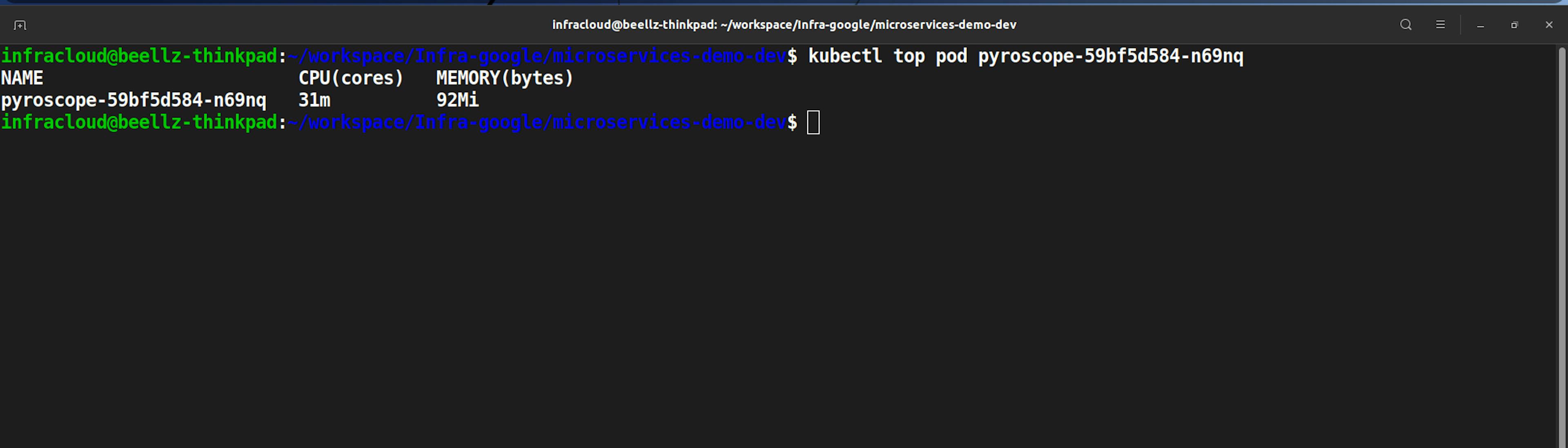 Pyroscope CPU resource utilization shown by kubectl top