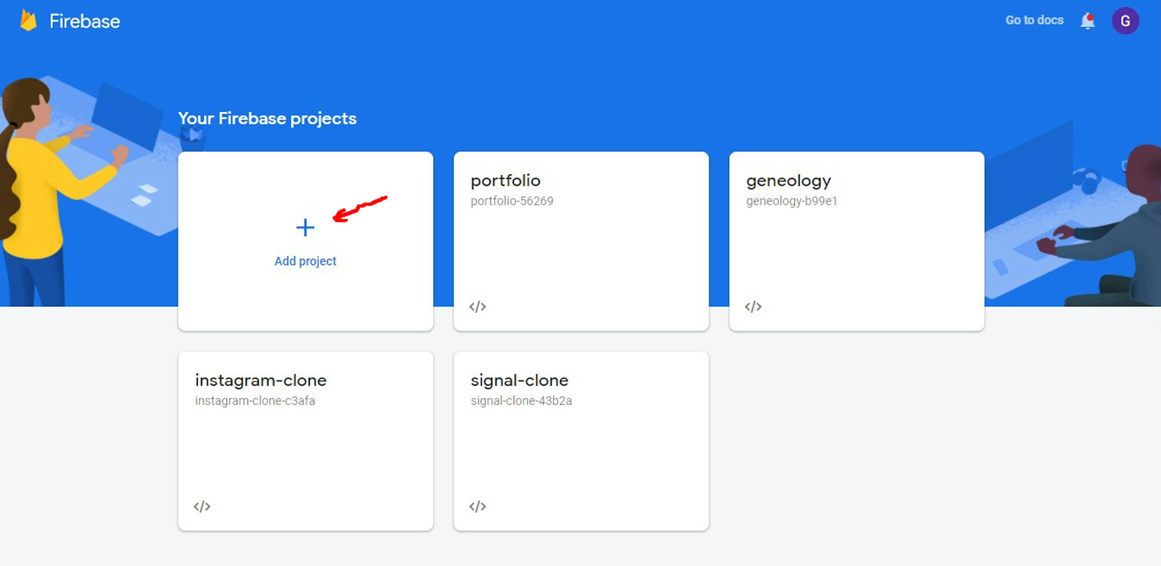 Firebase Projects page