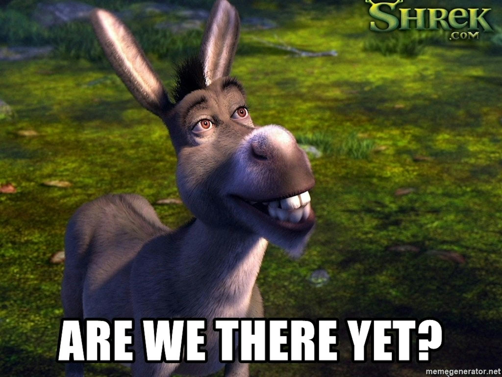 Source: https://memegenerator.net/instance/61485368/donkey-shrek-2-are-we-there-yet 