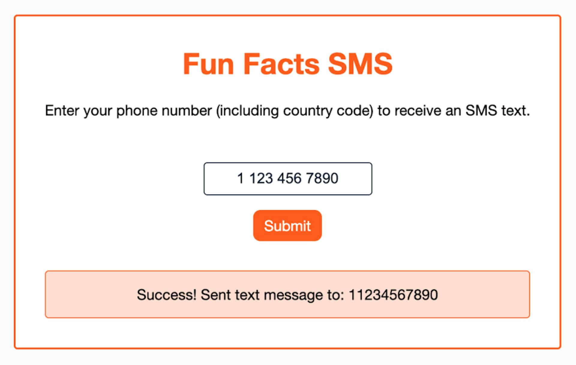 Demo app: Text message successfully sent