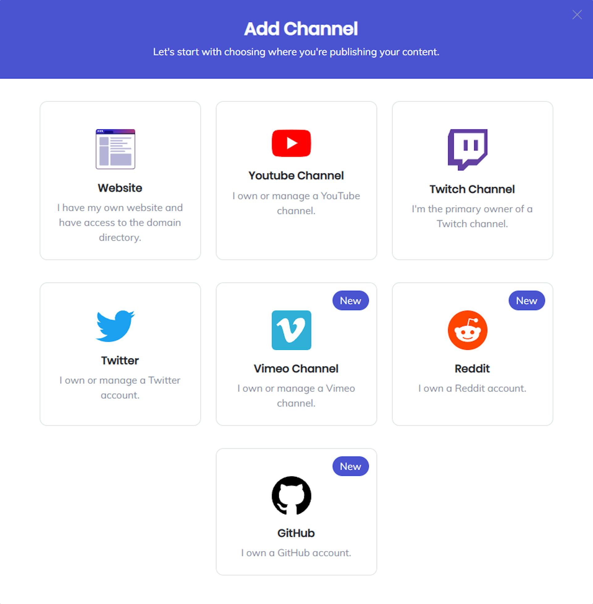 Supported channels by Brave Creator