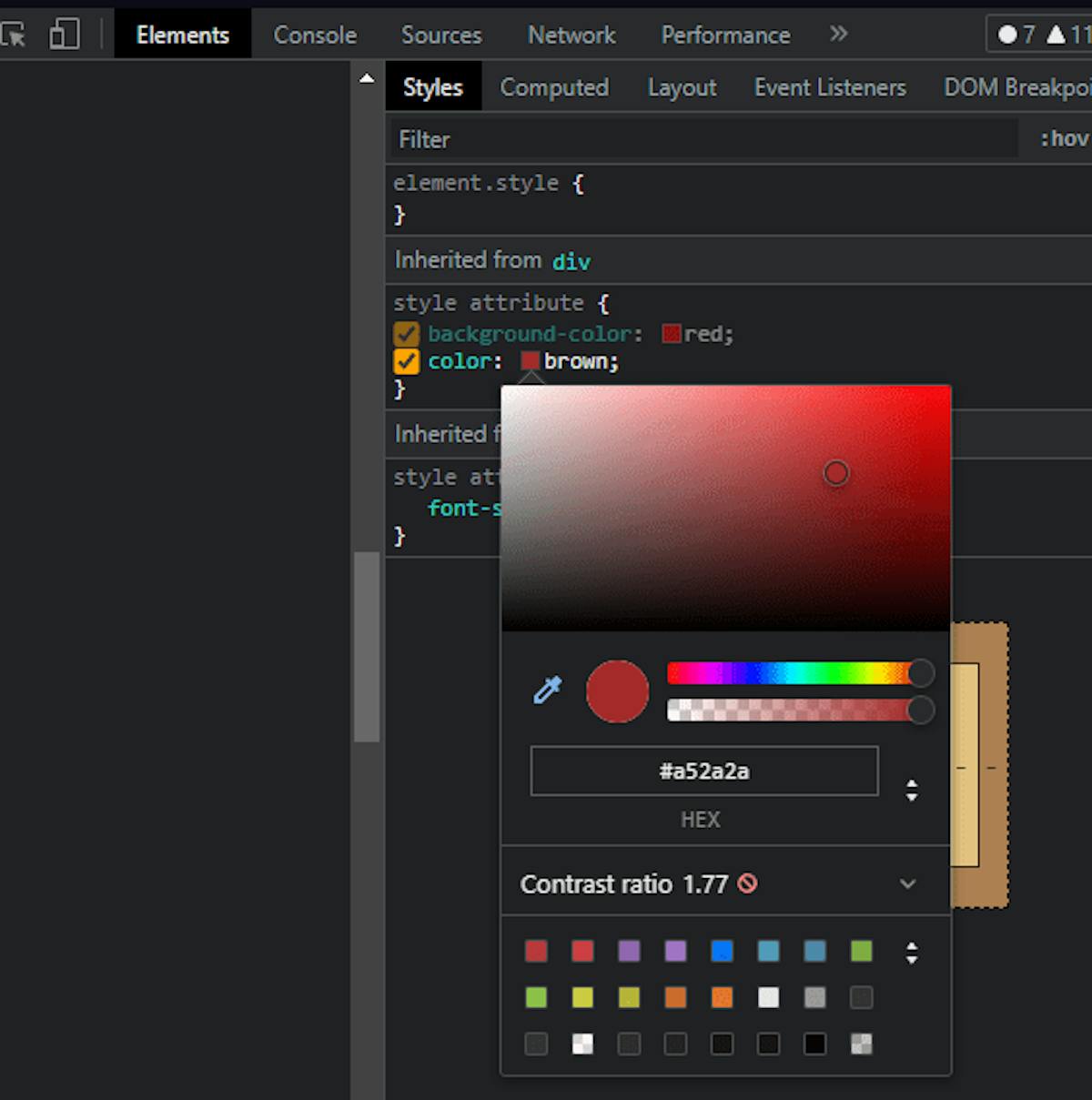 Devtools Contrast ratio