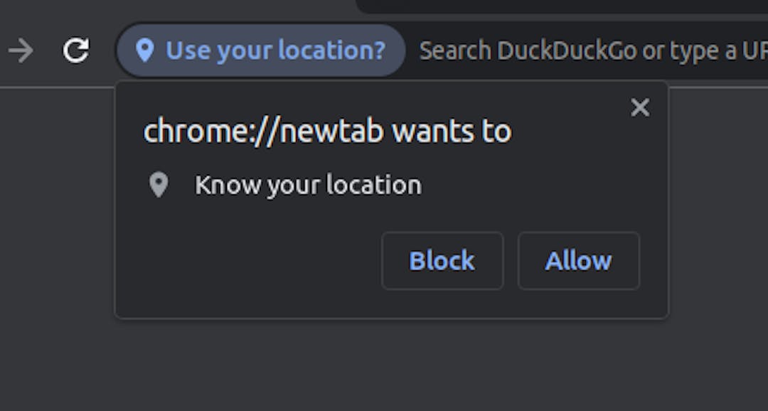 Screenshot of the browser popup when a website asks to access your location.