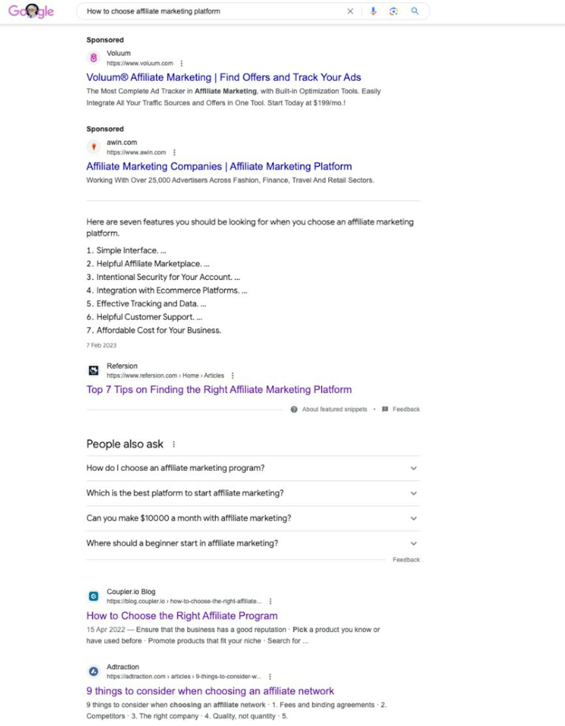 Example of SERP competition