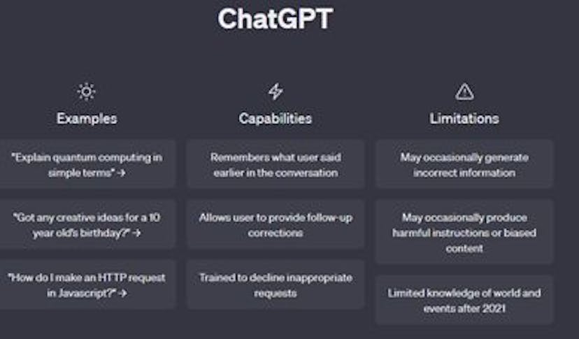 A screenshot of ChatGPT homepage