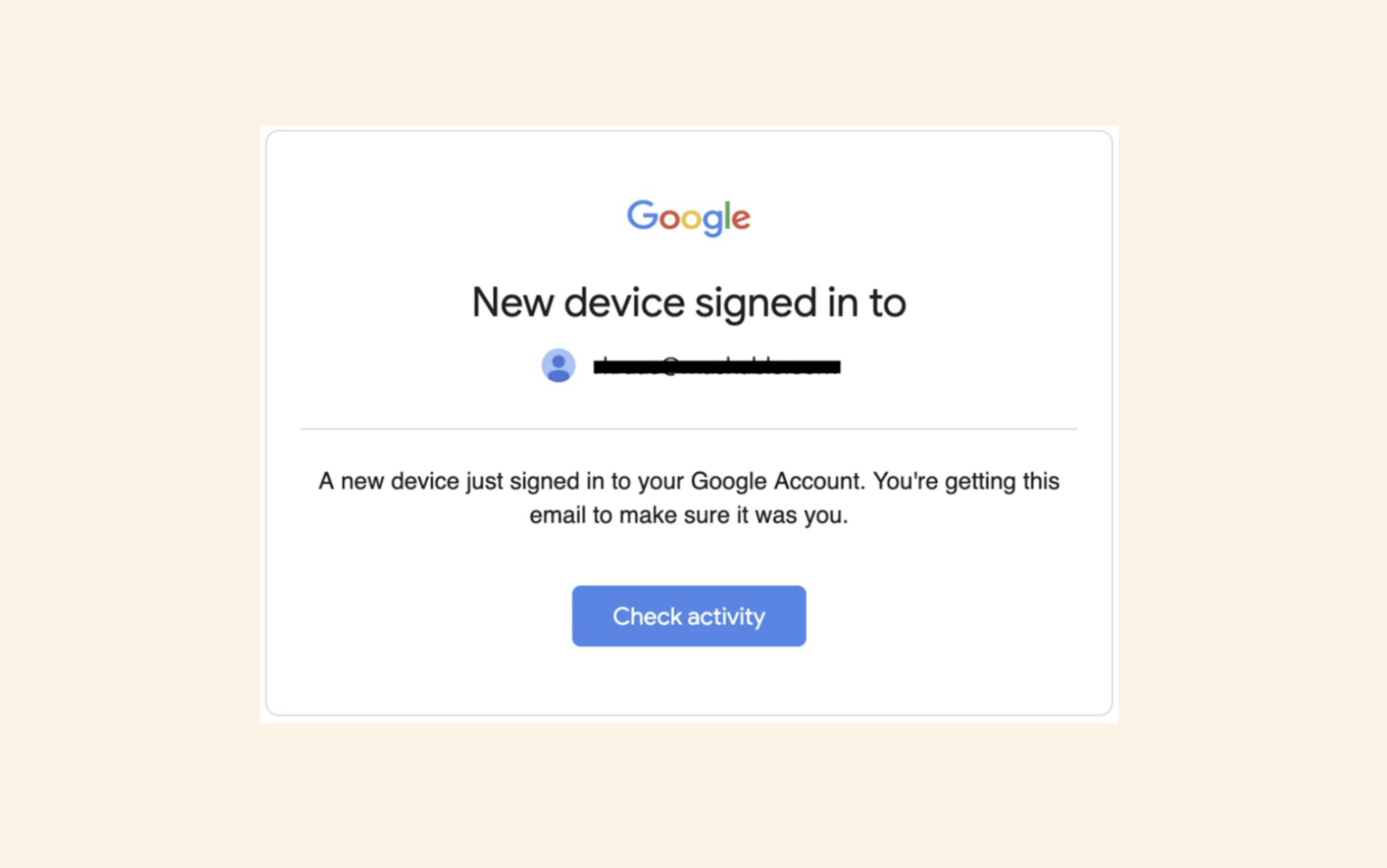 Google Account, New device login detection notification 
