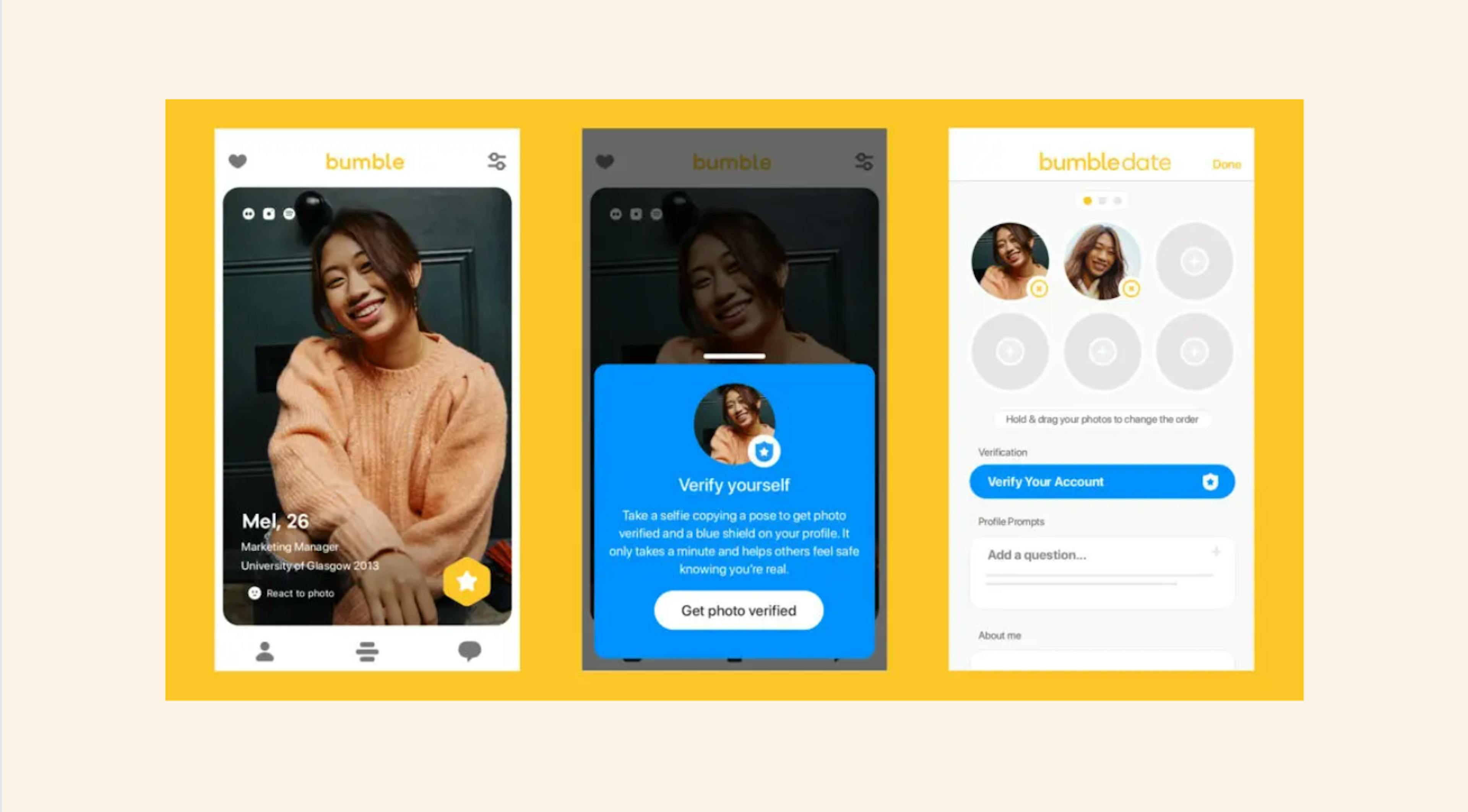 Verification flow in Bumble Dating App