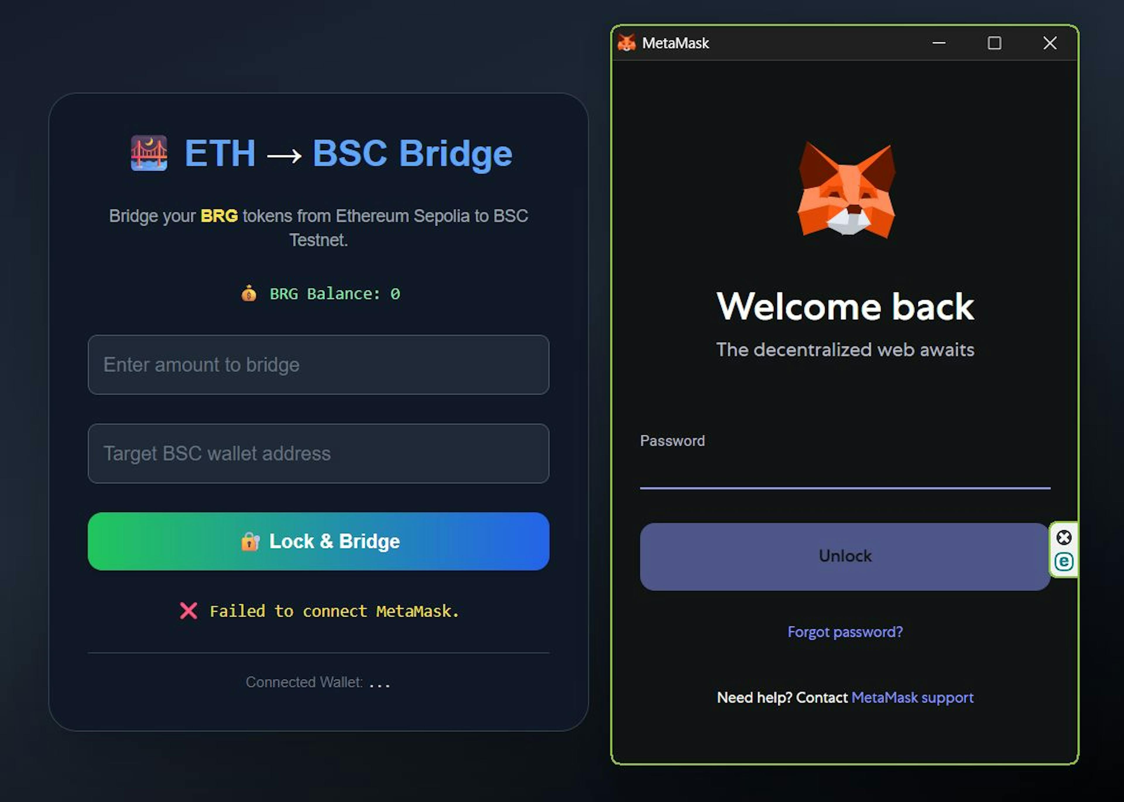 Figure 5. The dApp asking user to connect MetaMask wallet.