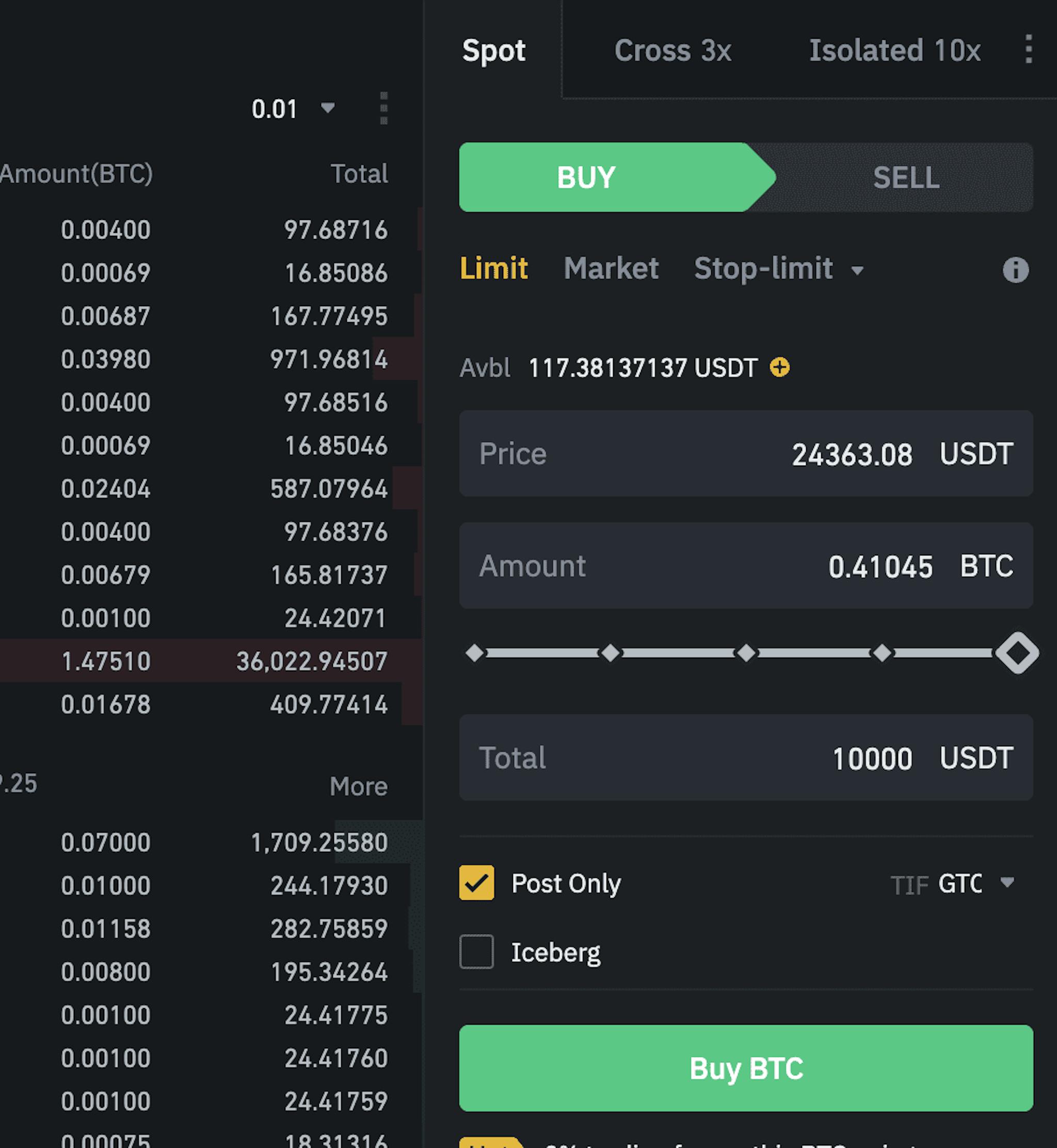 Figura: Interface de ordem limitada em um CEX