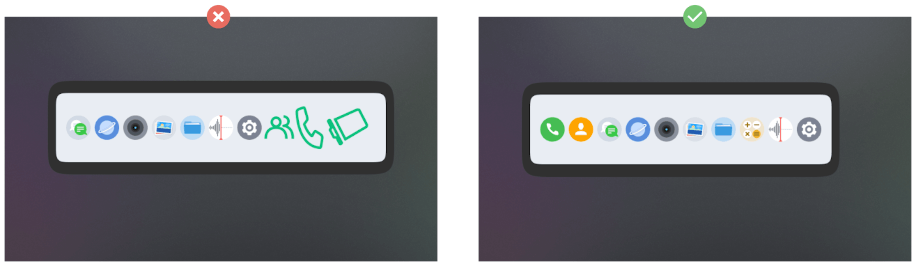 The left image has an unmanaged grouping of icons. The image is designed by using a free Figma template from  permaq