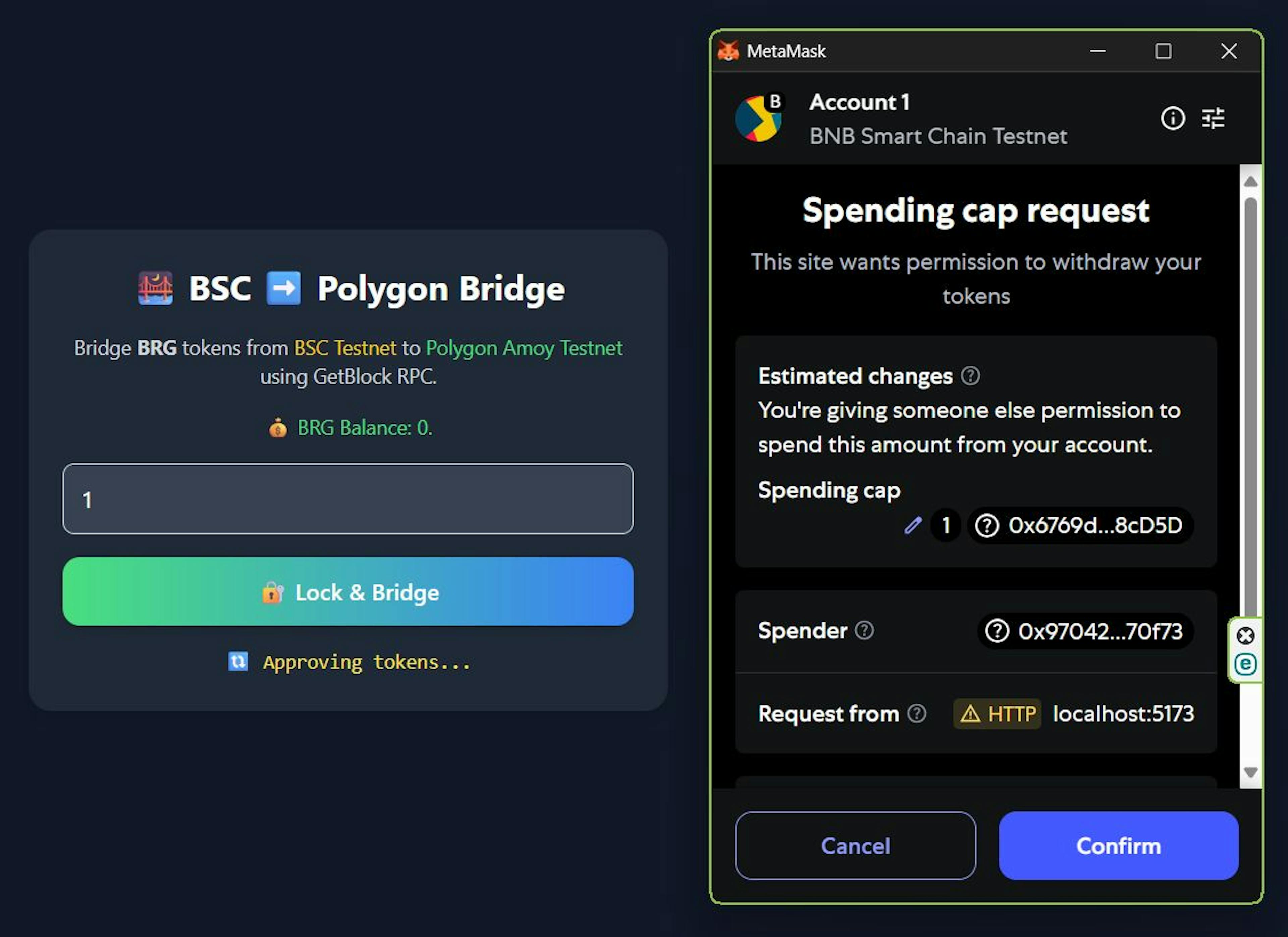 Figure 4. dApp is calling MetaMask to confirm transaction. 