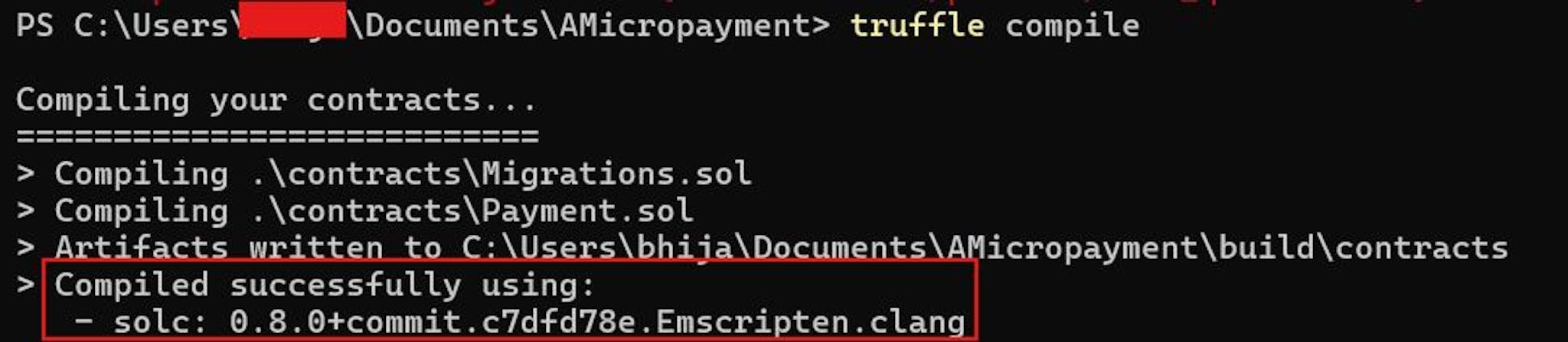 Figure:2 Message in terminal upon a successful truffle compilation