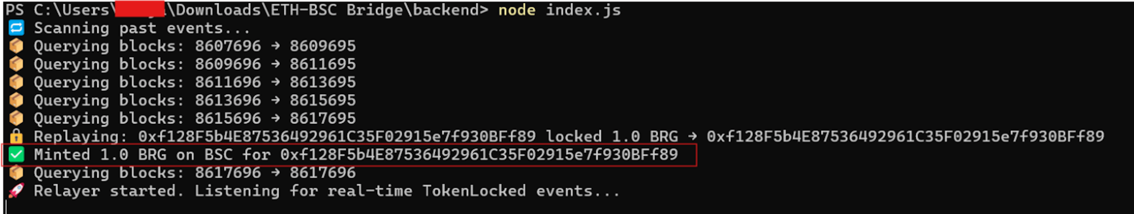 Figure 6.Successful asset transfer from Ethereum to Binance Smart Chain