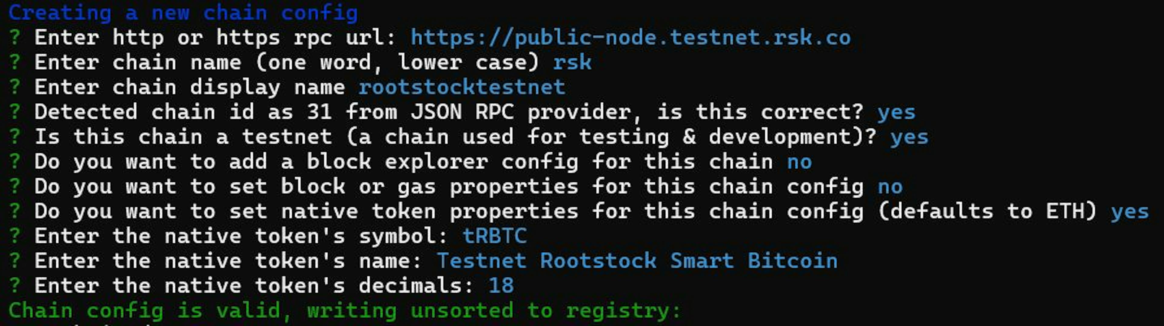 Figure 1. Prompt in the terminal while initializing hyperlane registry