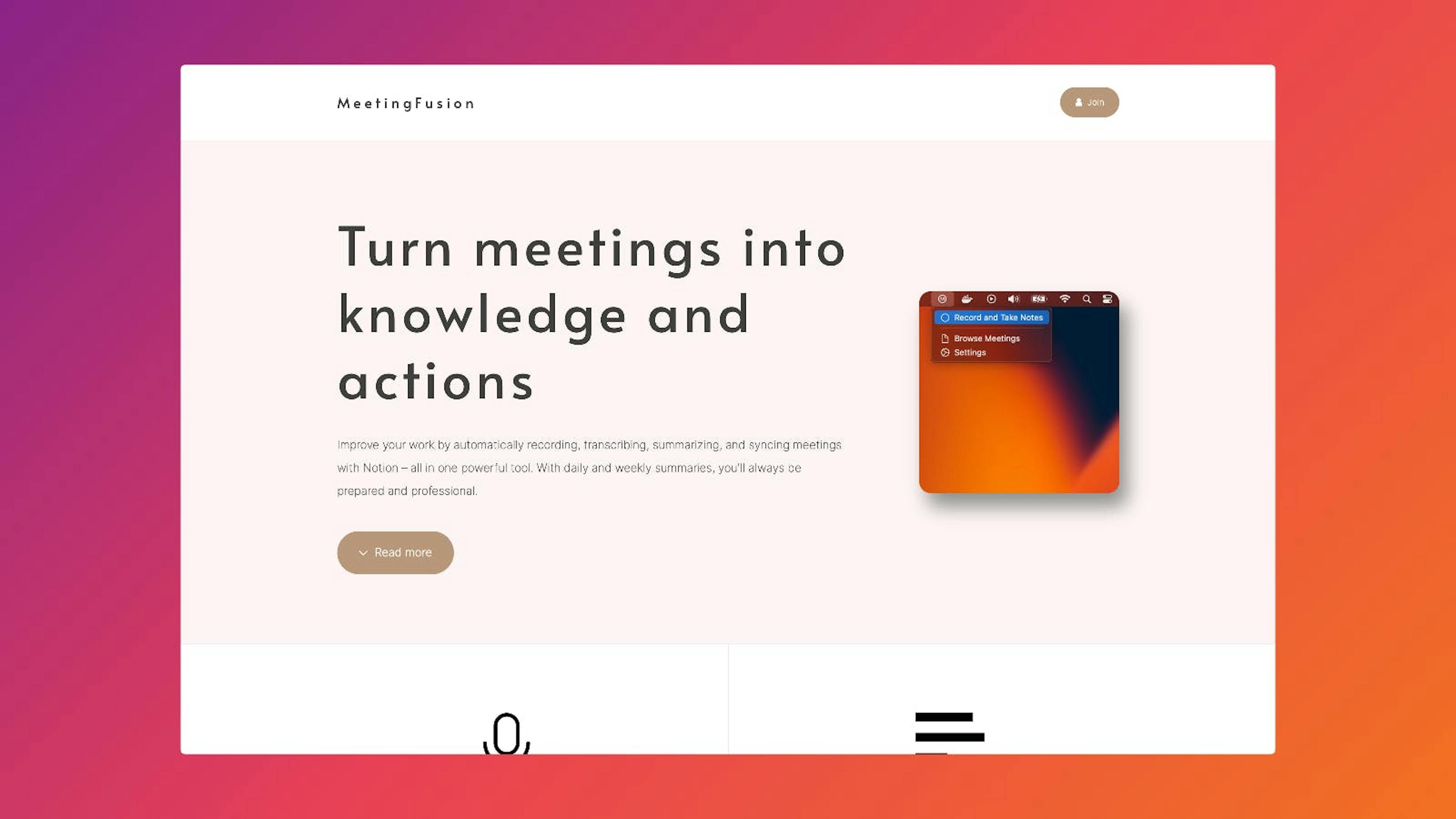 Landing page screenshot