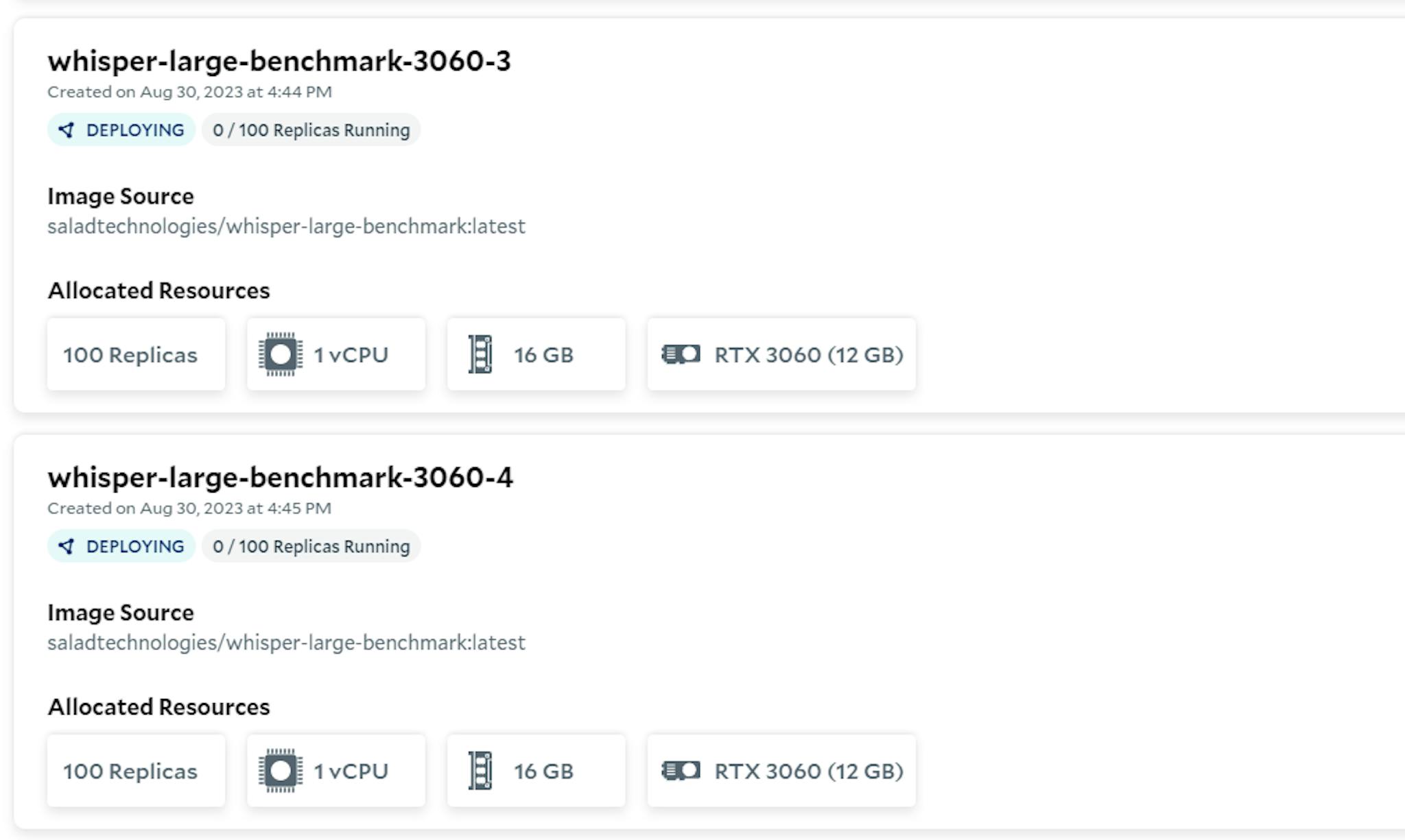 Deploying whisper-large-v2 model on 100 RTX3060 GPUs on SaladCloud