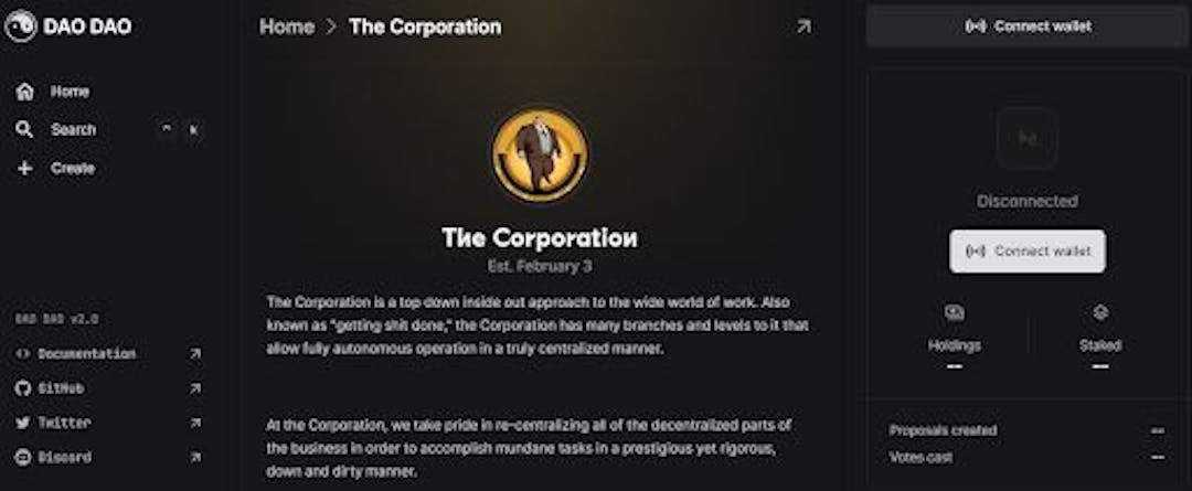  Screenshot from DAO DAO's “The Corporation DAO”