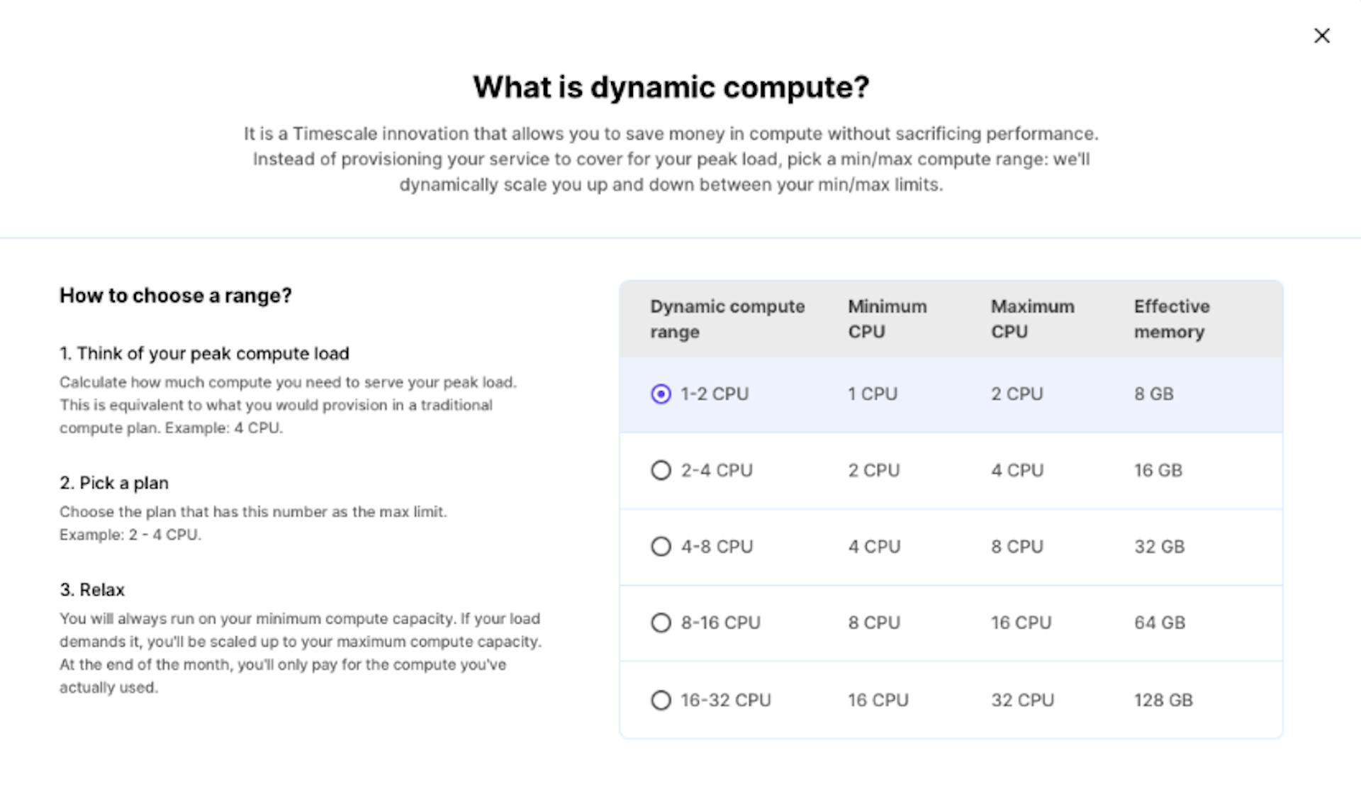 Select the dynamic compute option that best fits your workload. And if you’re not sure, no problem—you can change it anytime. 