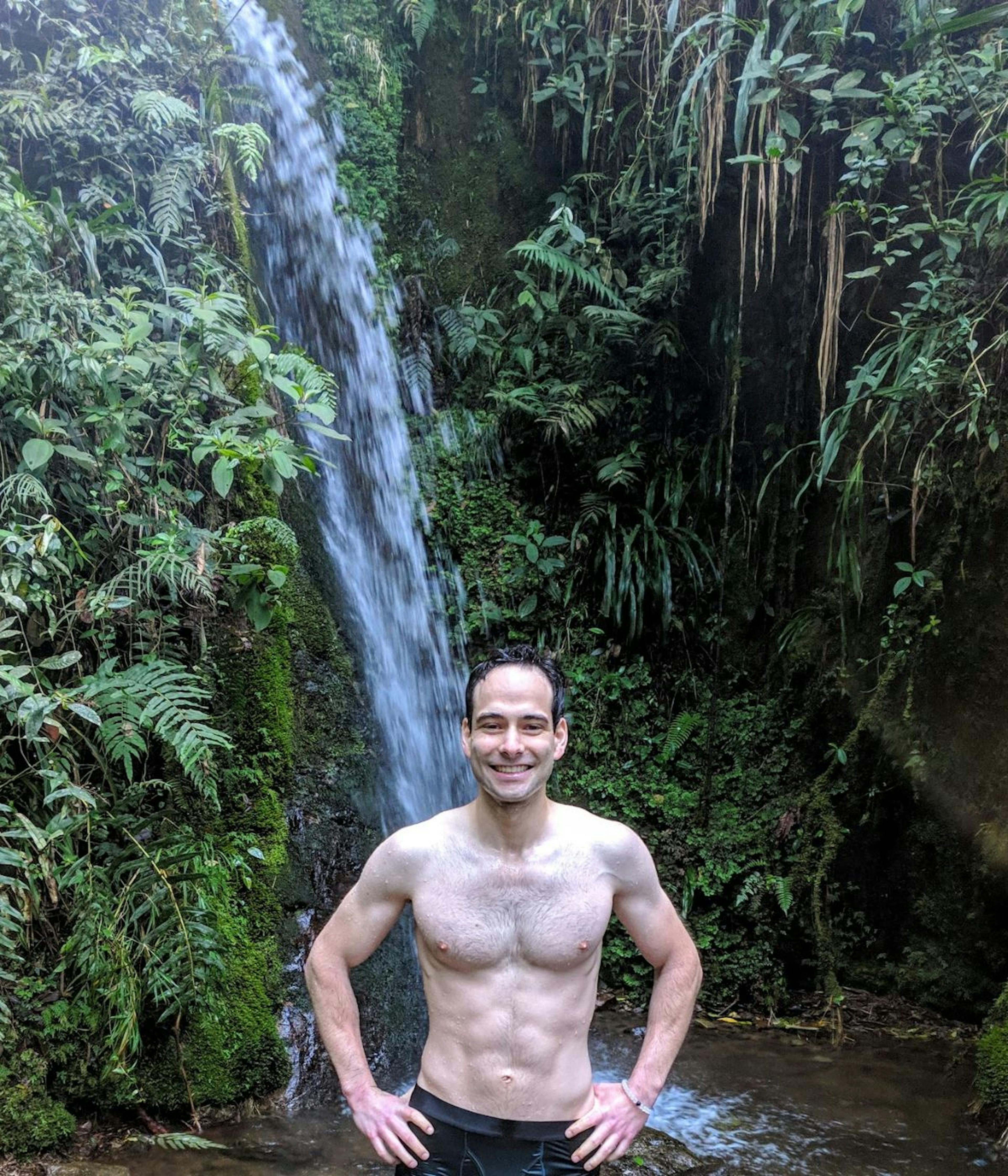 Photo credit: Ely Roa, Me in the Cuevas del Higueron waterfall, totally not cold at all