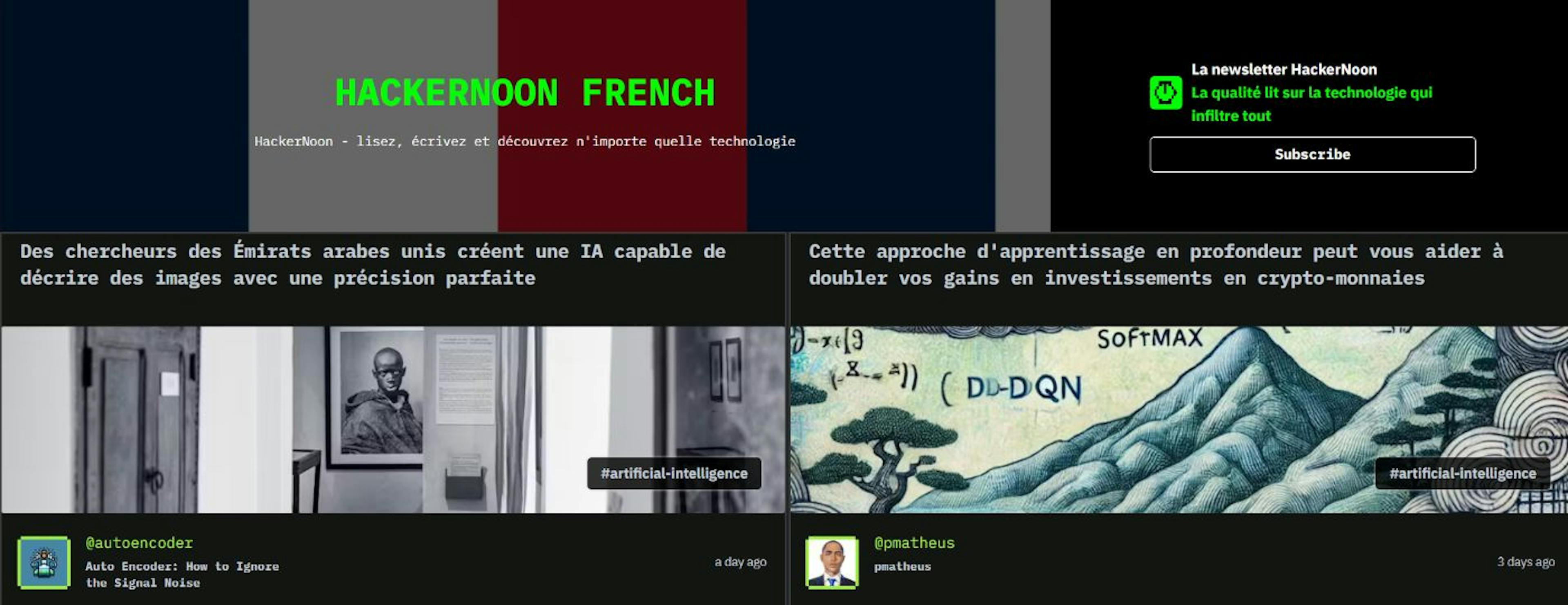 French version of the HackerNoon homepage