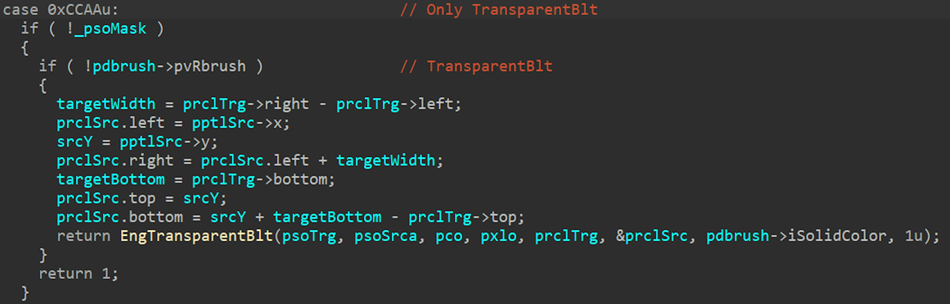 Figure 19: Patched win32k.sys, no longer supports EngDrawStream().