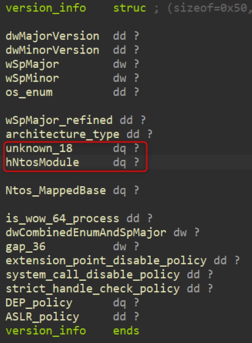 Figure 21: Version context used by DanderSpritz and shared by all Equation Group exploits.