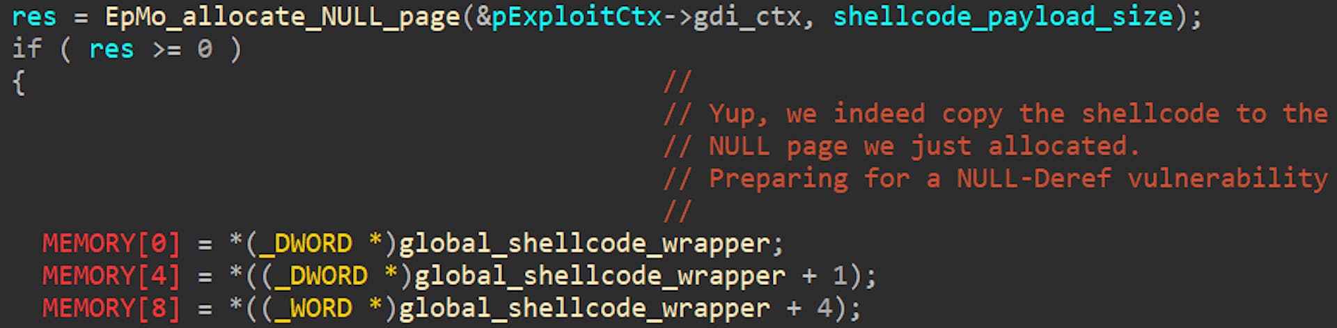 Figure 8: Preparation of the NULL-page, as part of the EpMo exploit.