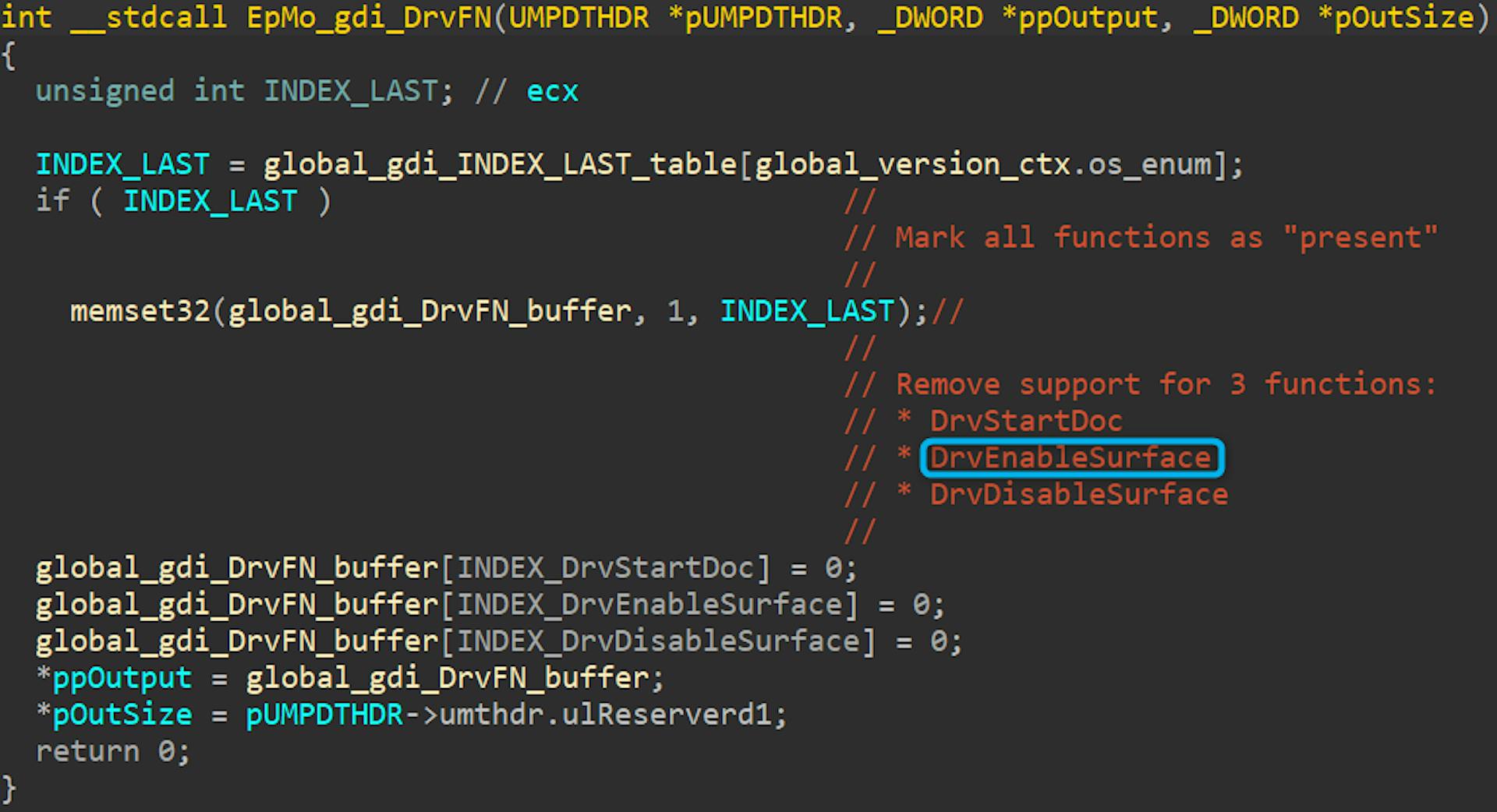 Figure 14: Handler for the DrvFN command type.