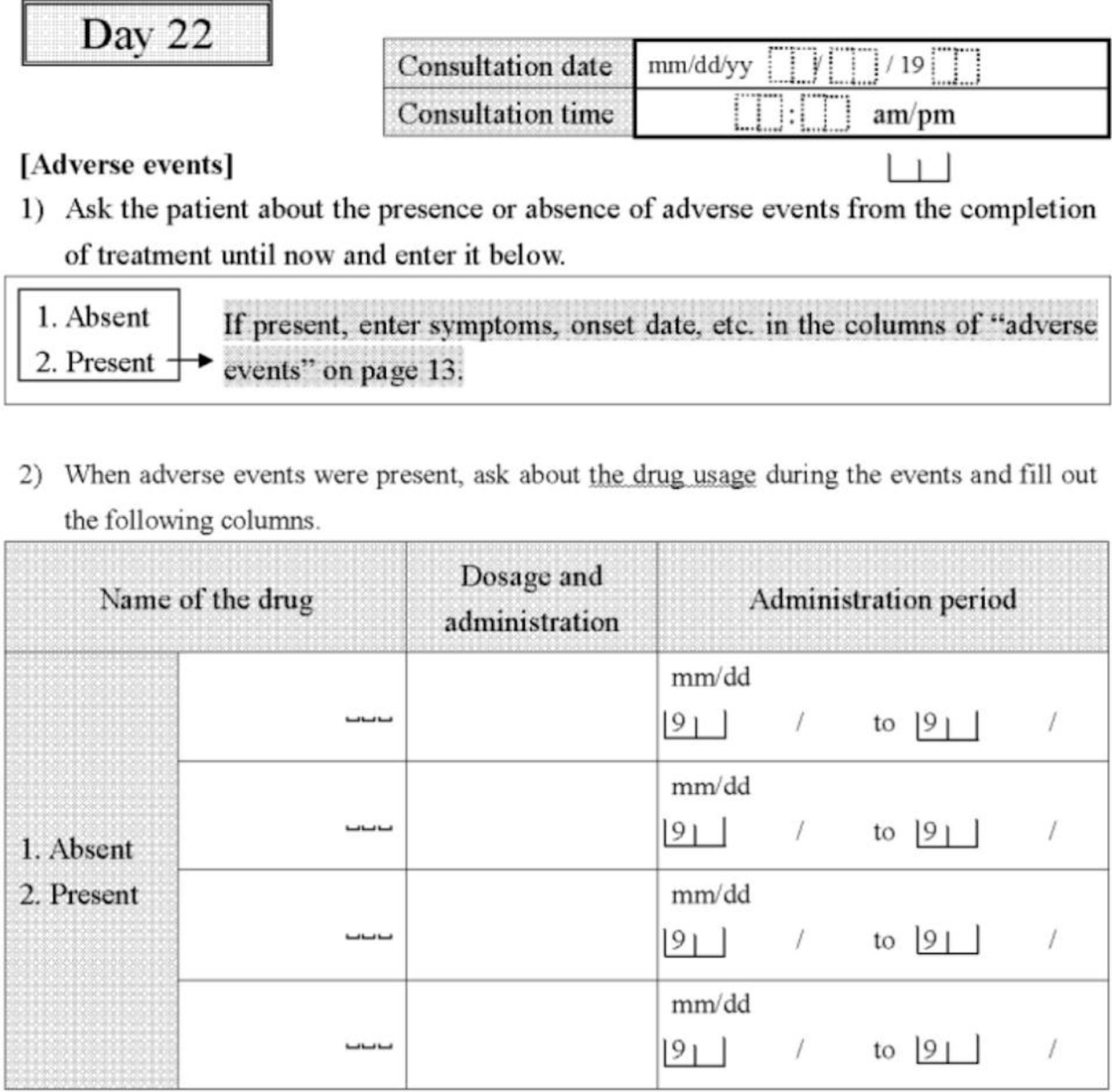 Pre-designed case report form