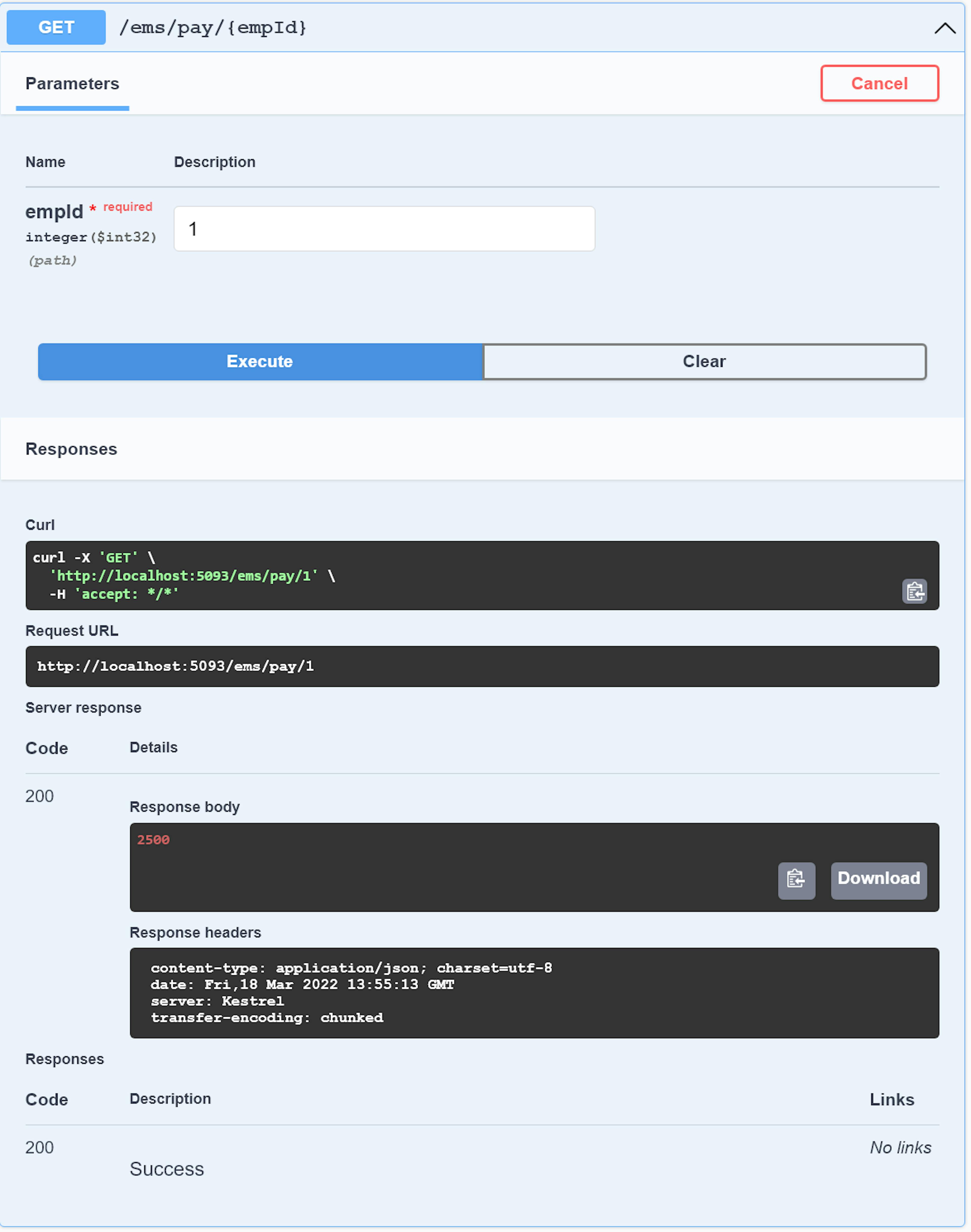 Request to the pay endpoint