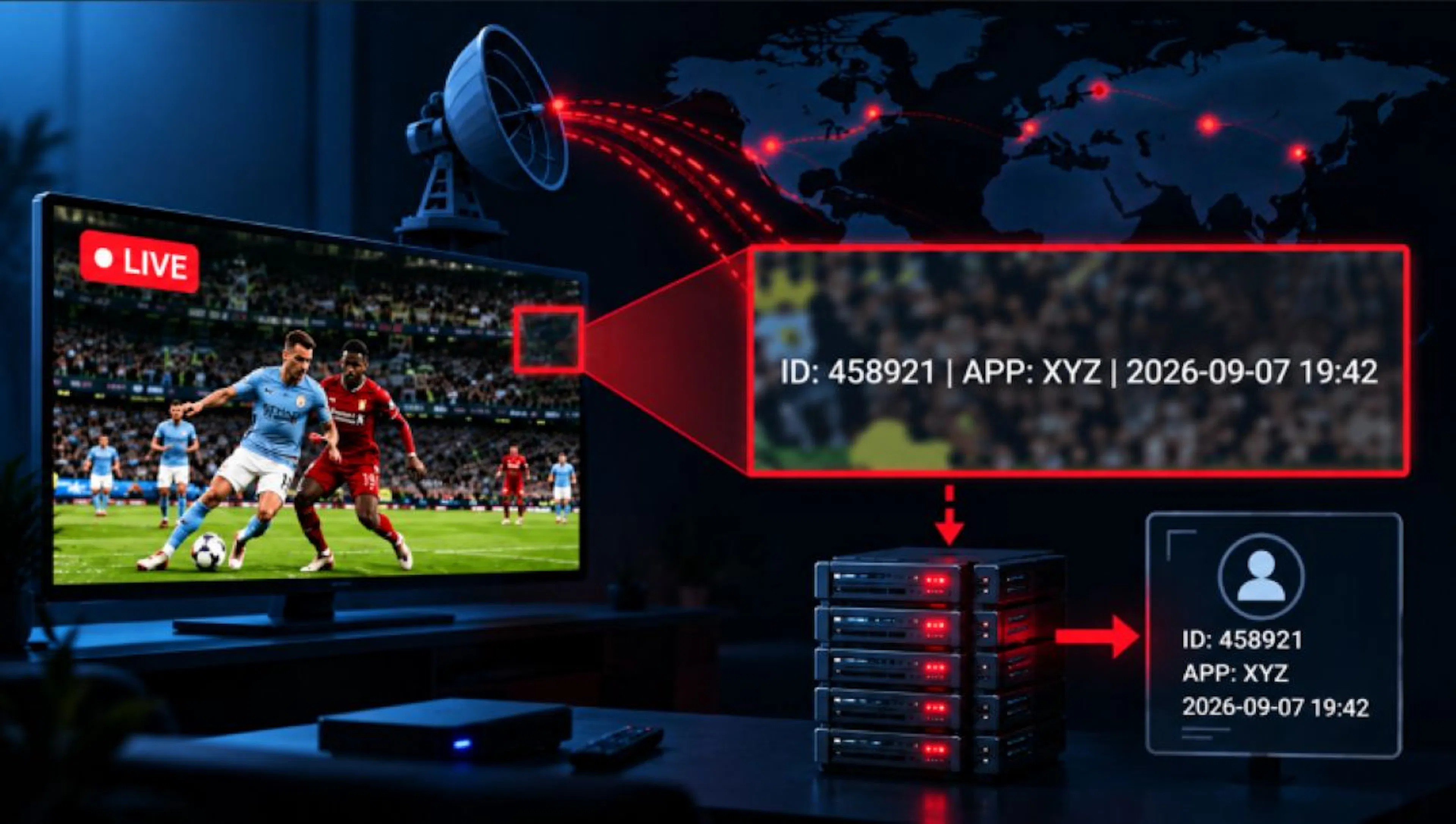 How hidden pixel data traces a stolen live sports stream straight back to the user's account.