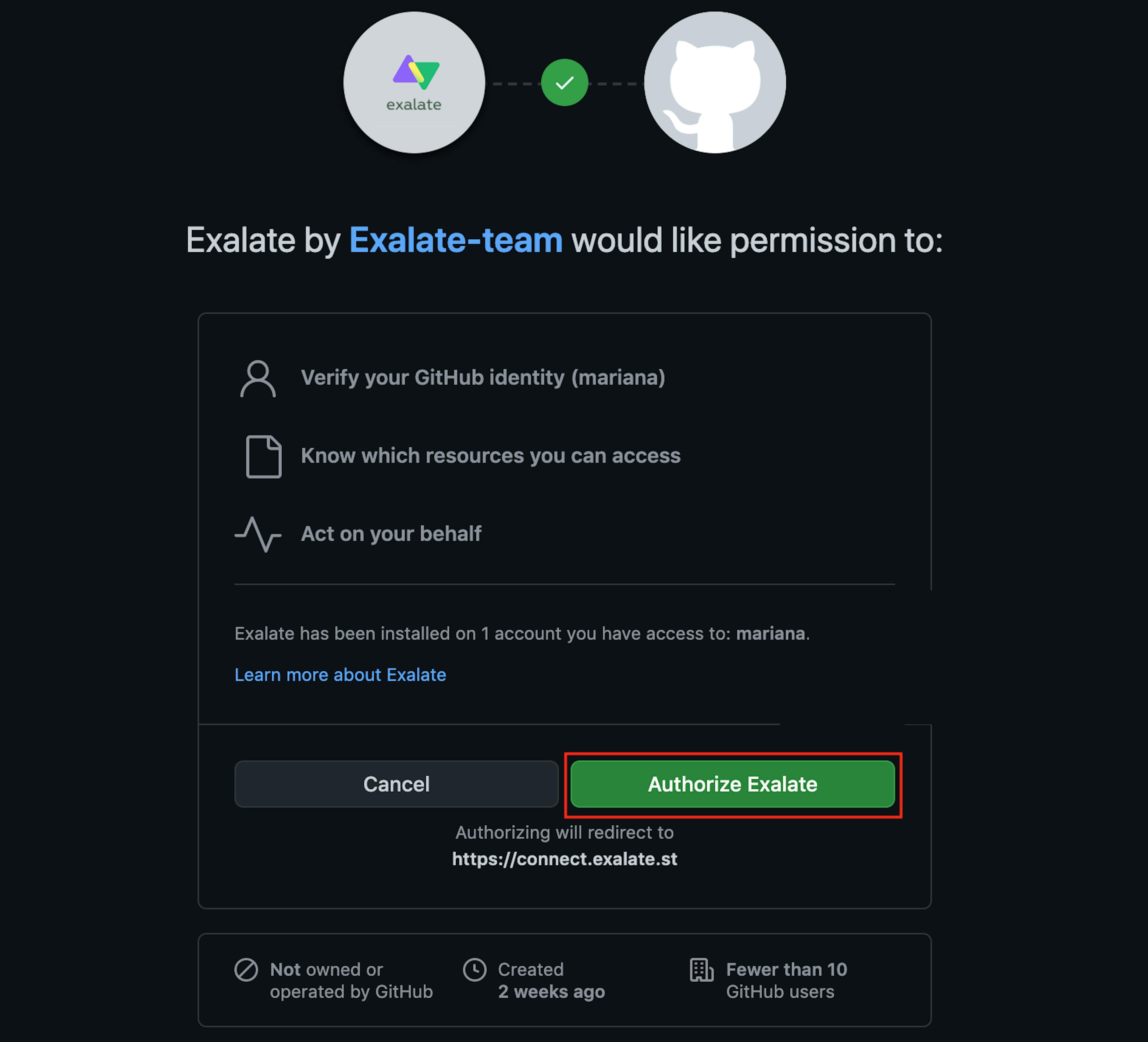 GitHub で Exalate を承認する