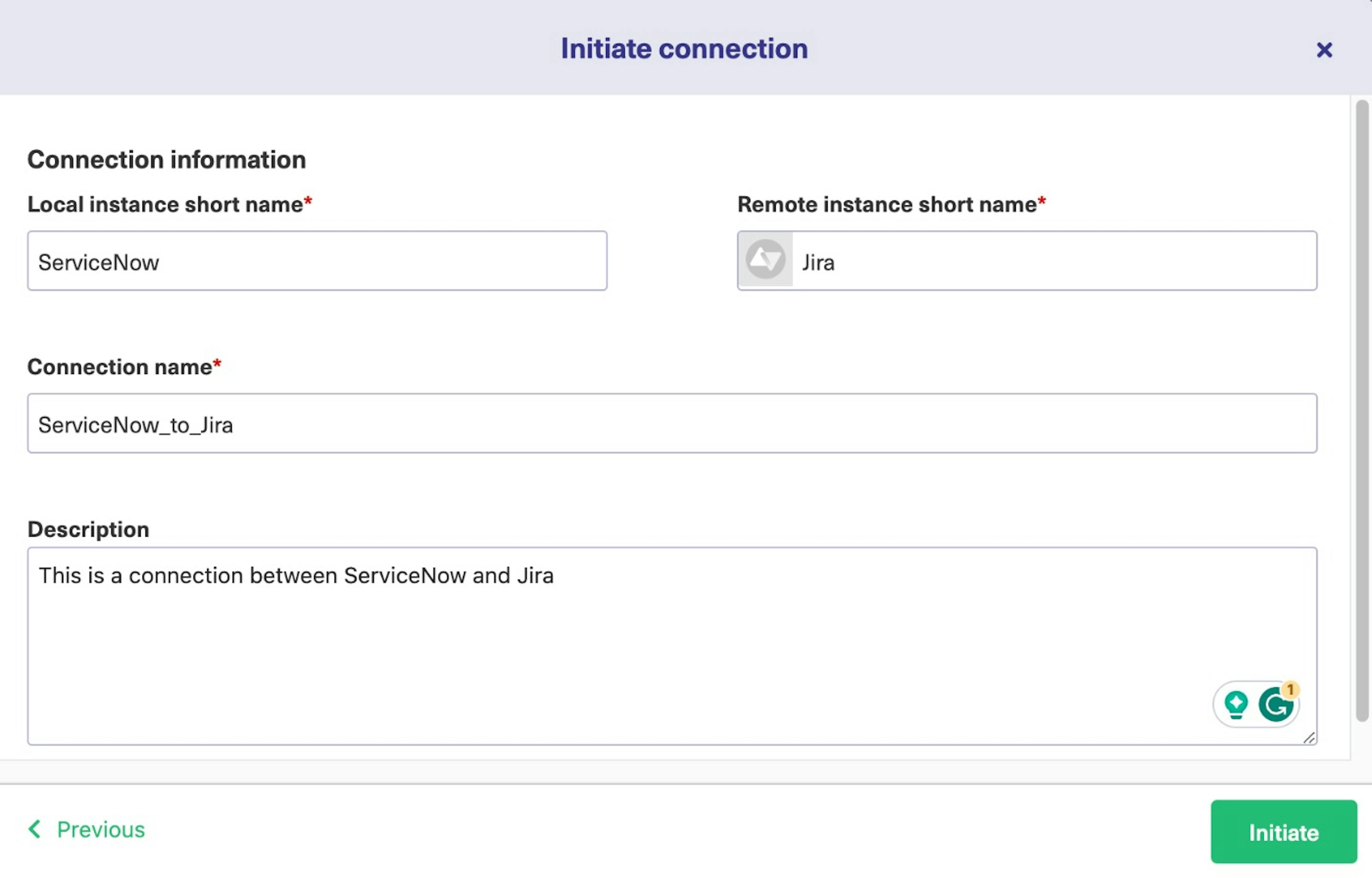 Initiate a Jira ServiceNow connection 
