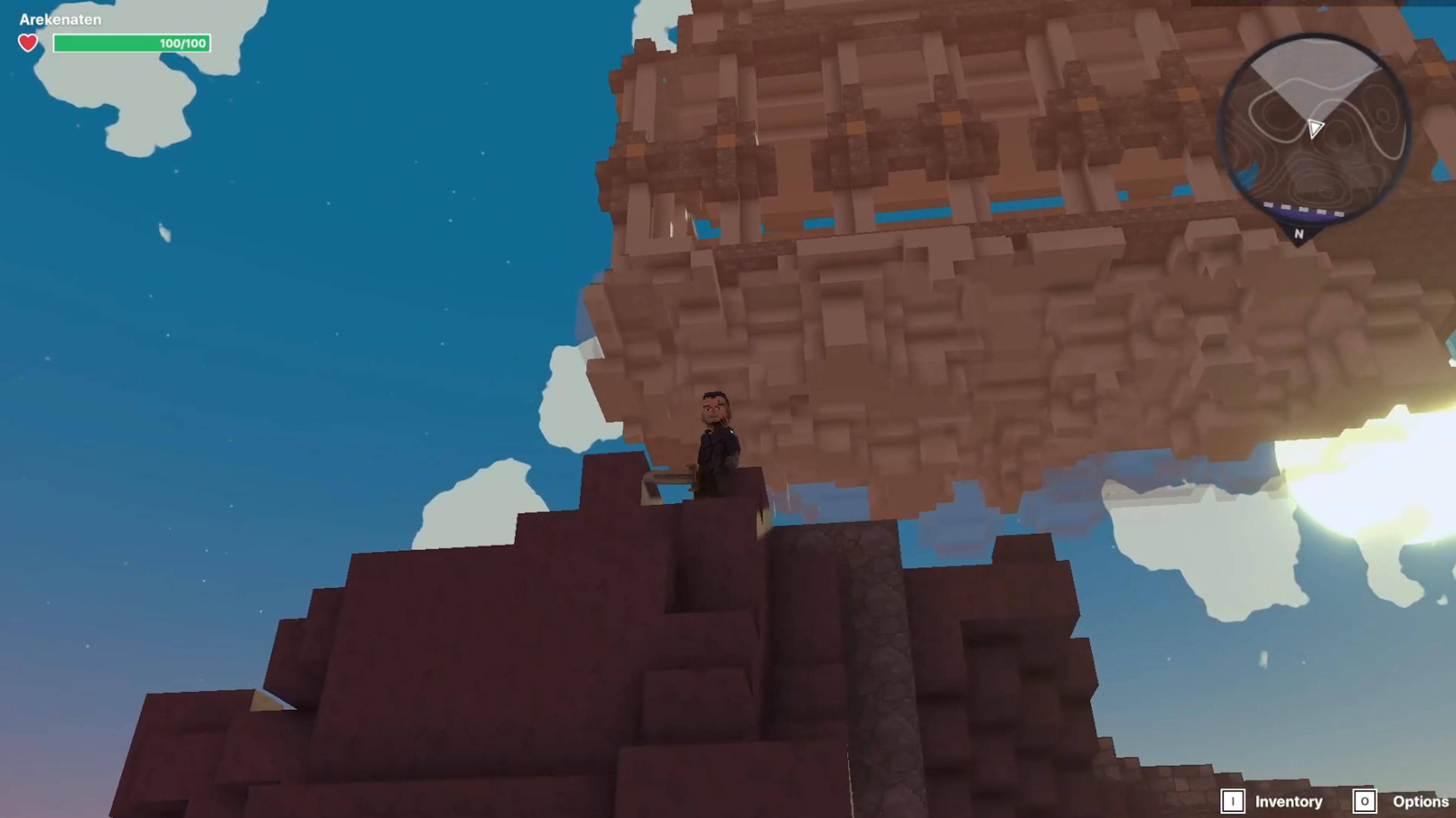 My avatar standing in front of a Sandbox Build, a floating temple-like structure in game.