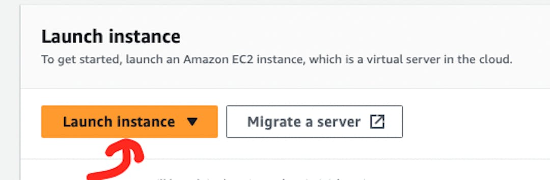 "인스턴스 시작" 버튼에 대한 포인터가 있는 AWS 웹 페이지의 스크린샷