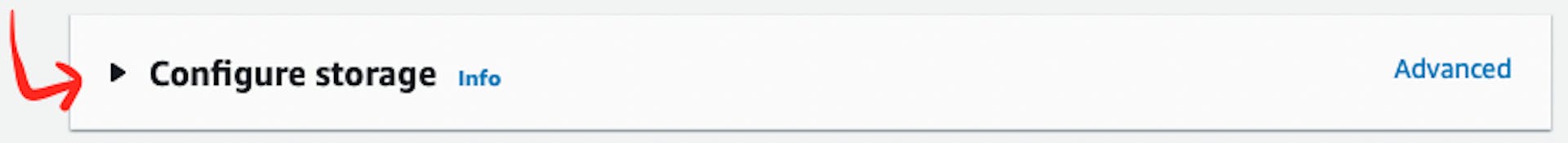 The screenshot of AWS web page with the pointer to "Configure storage" section
