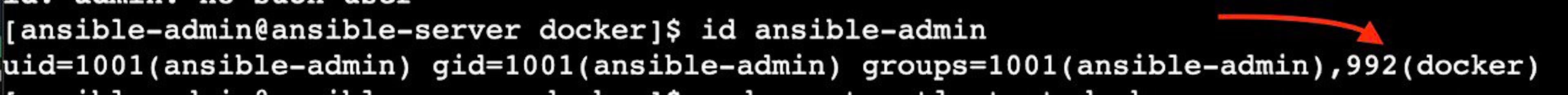 The screenshot of Ansible EC2 instance with the pointer to the docker user