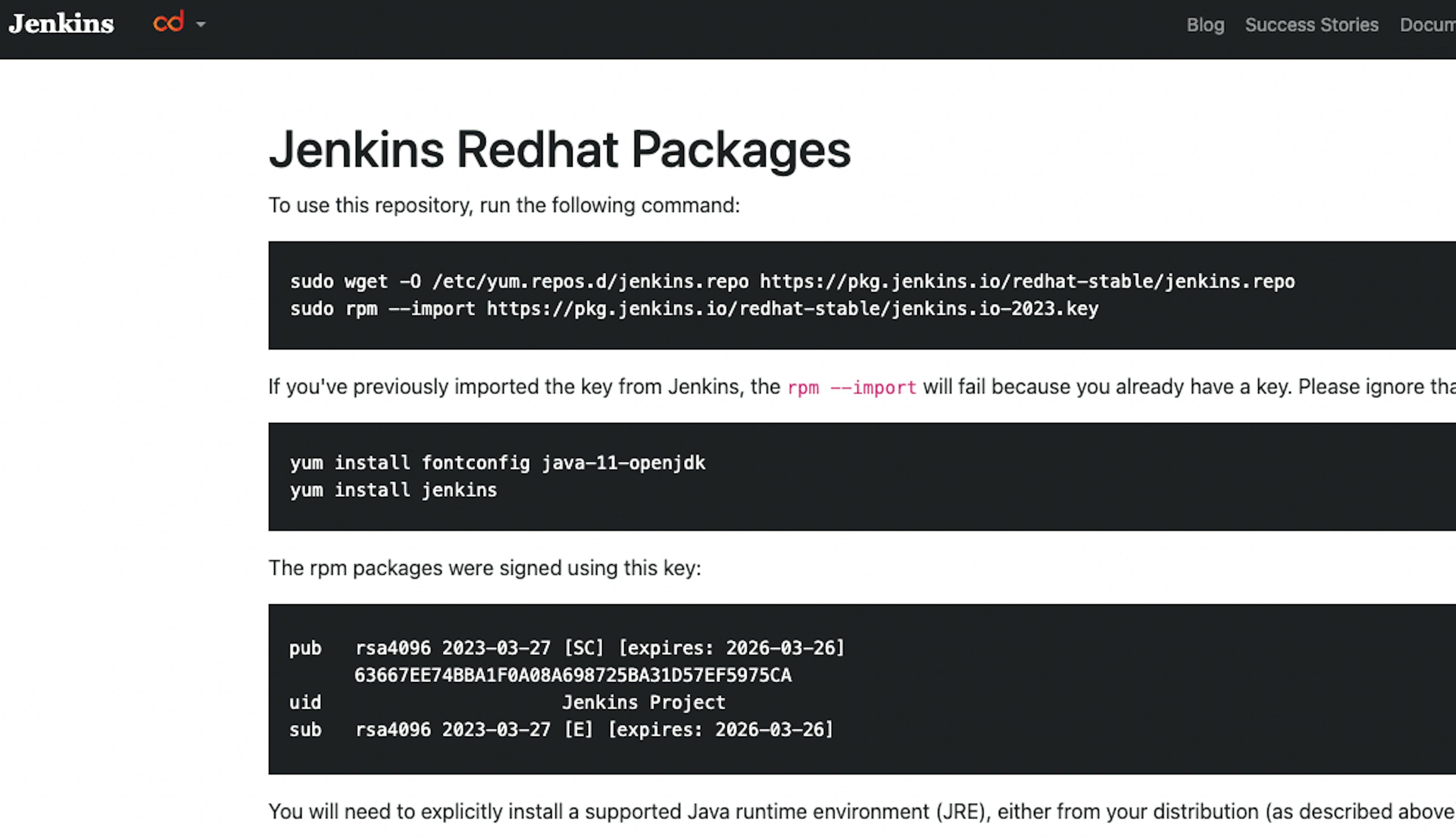 La captura de pantalla de la página web de descarga de Jenkins.