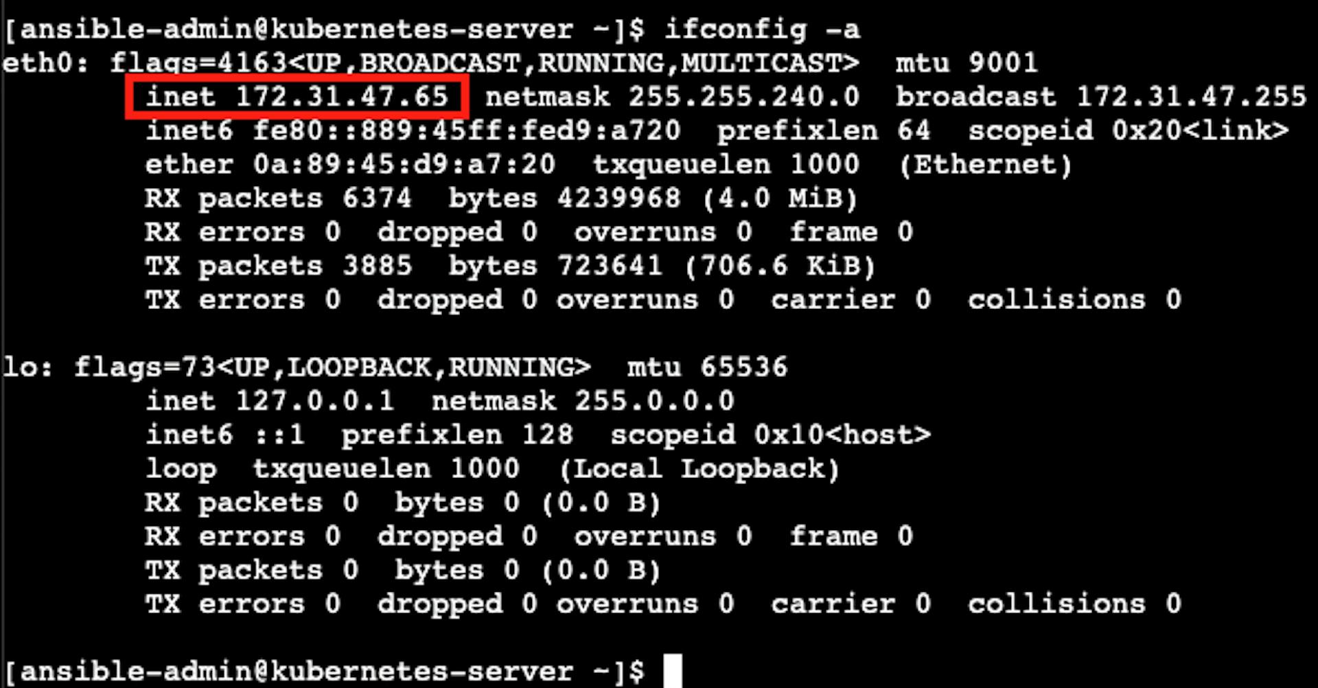 A captura de tela do arquivo "ifconfig"