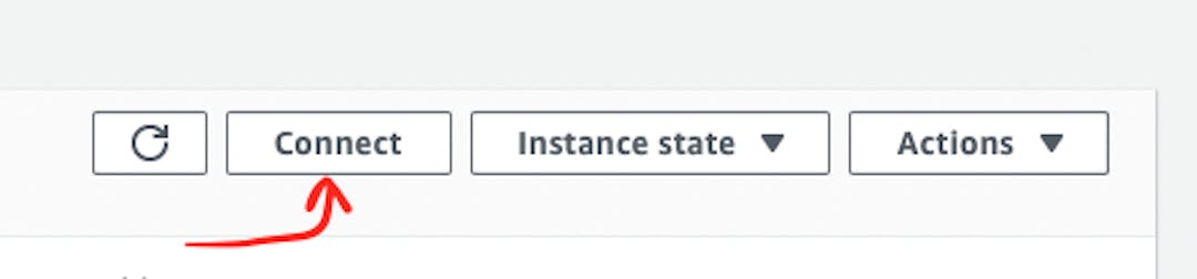 The screenshot of AWS "Instances" web page with the pointer to "Connect" button