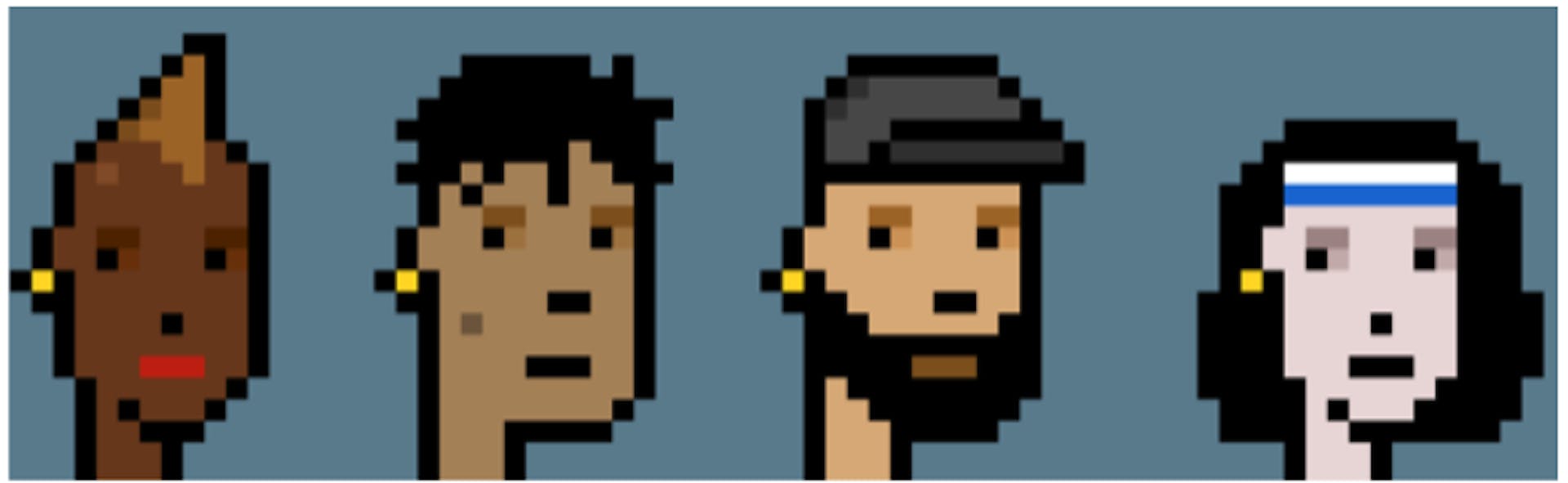 Figure 6: The 4 Different Shades of CryptoPunks. From left to right, the shades are darkest, mid, lighter, and lightest. We group darkest and mid as Dark and lighter and lightest as Light.