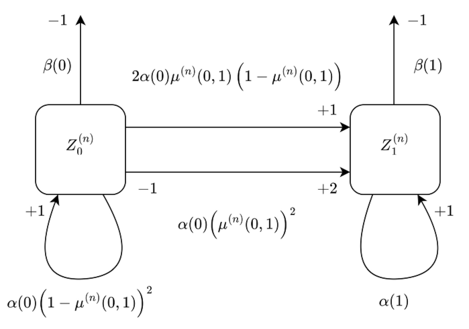 Figure 1: Two traits model without backward mutation