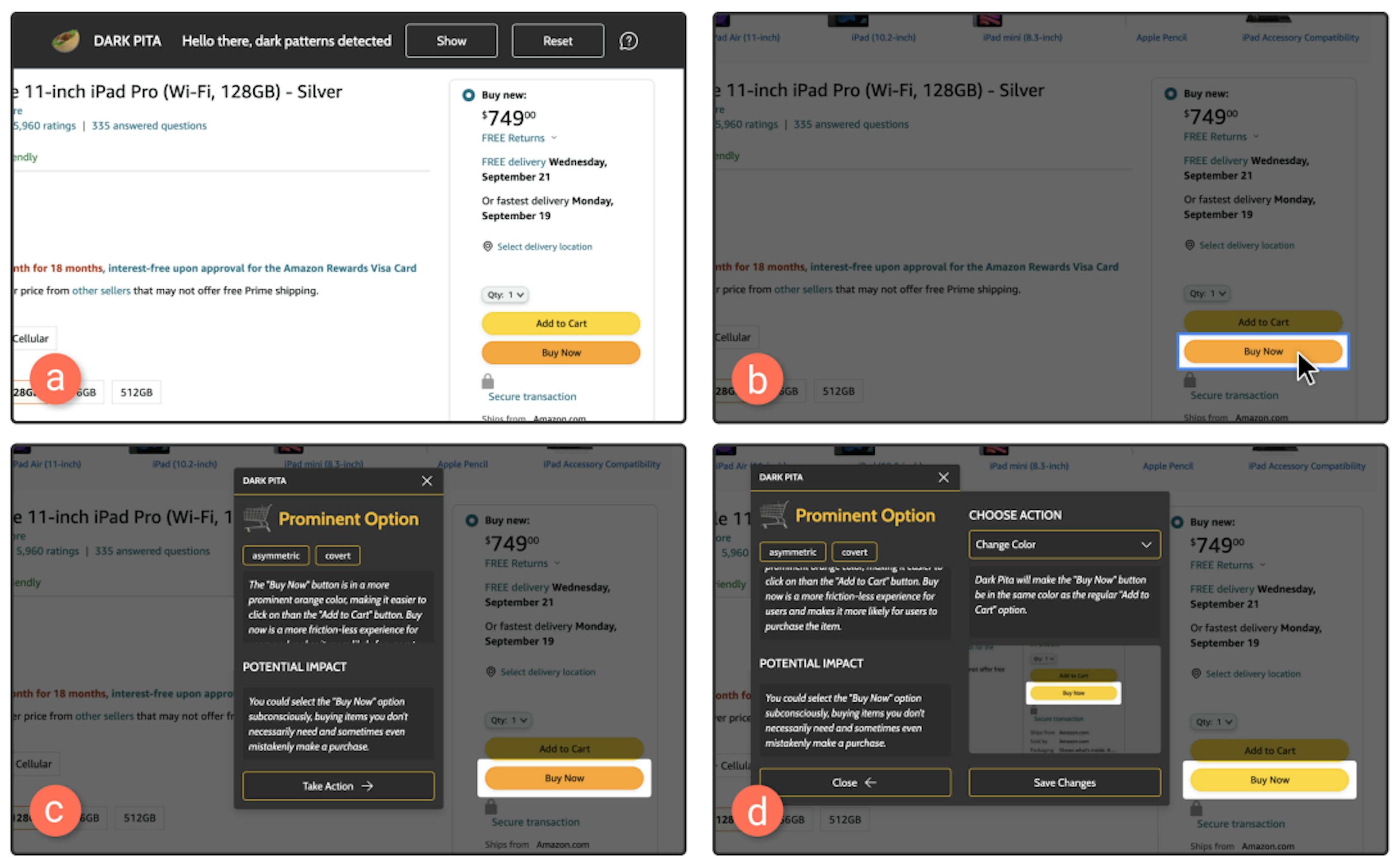 Fig. 3. An example scenario of how users might interact with Dark Pita on Amazon