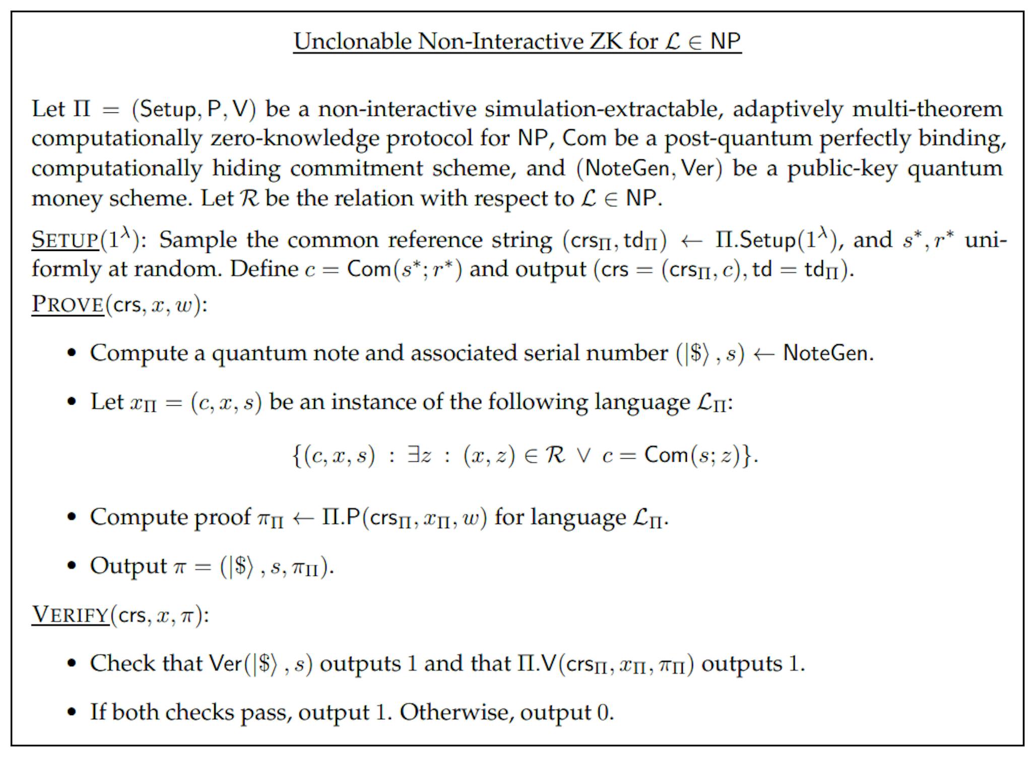 Figure 3: Unclonable Non-Interactive Quantum Protocol for L ∈ NP