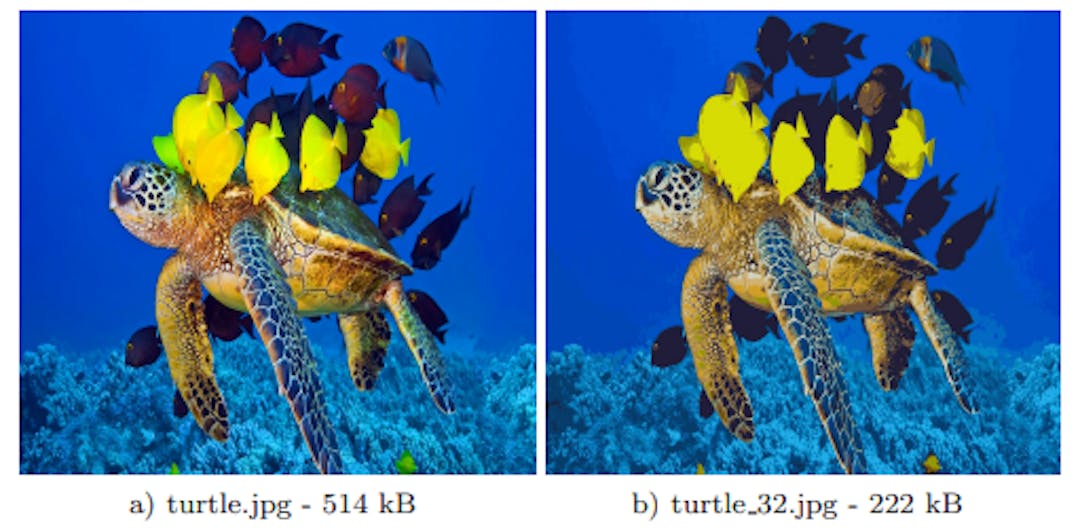 Fig. 9: Comparison of original image and compressed image with µ = 32. The PSNR of compressed image is 26.5845 dB.