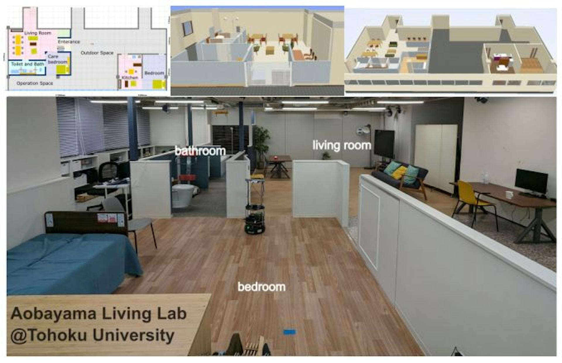 Fig. 5: Aobayama Living lab (Tohoku University): Indoor test-bed environment for testing robots.