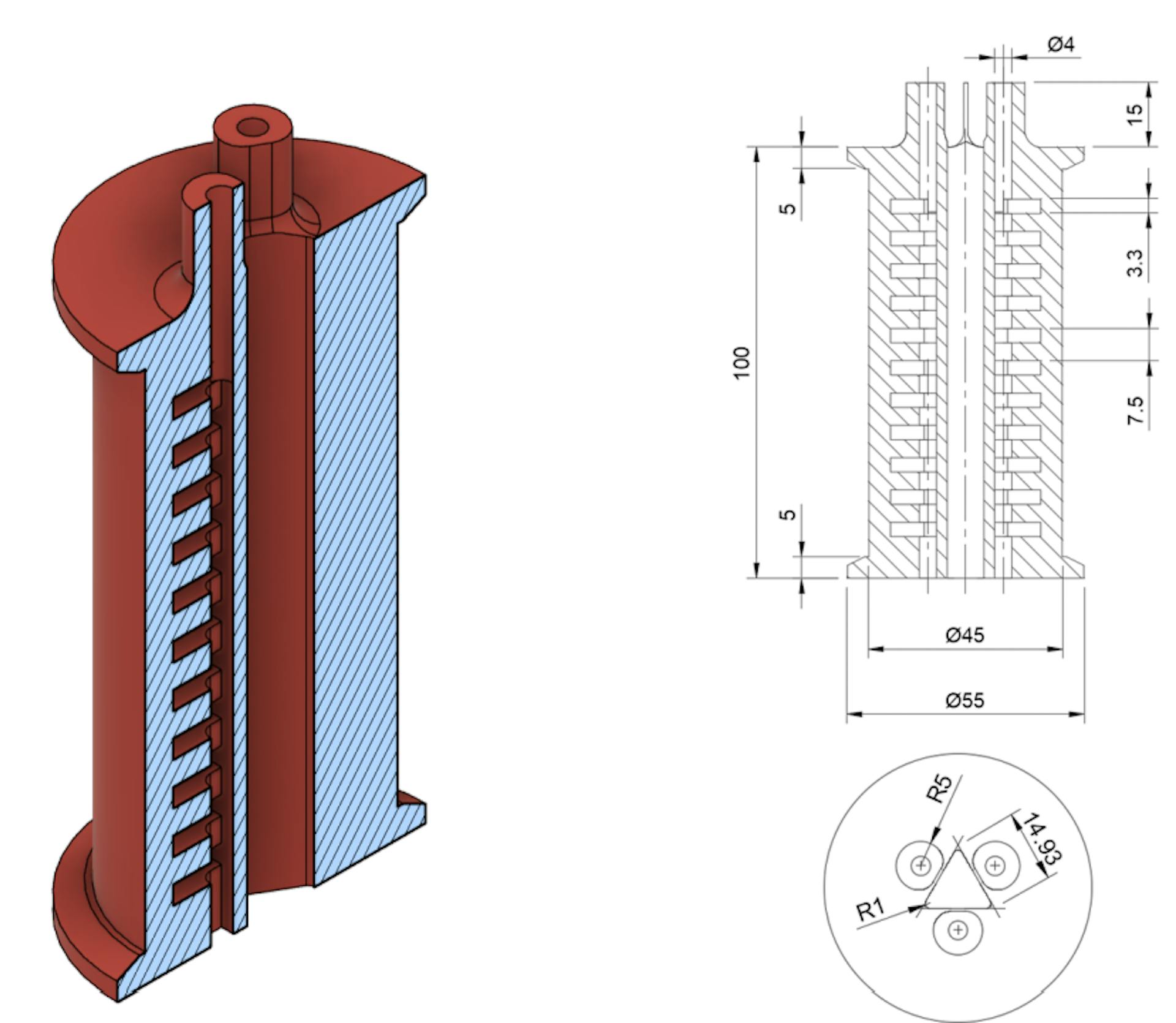 Figure 3. The final design of the Paul sectors. All dimensions in mm. Source: Authors.